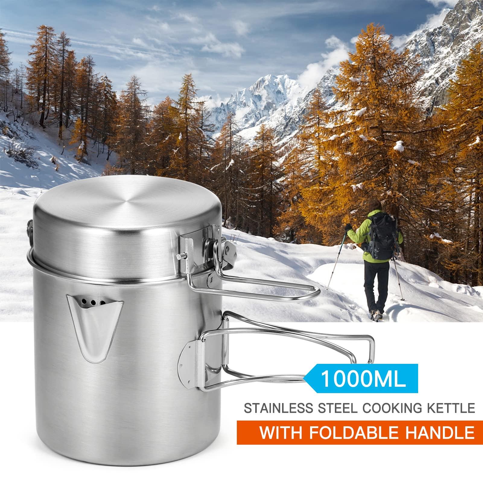 Lixada Camping Cooking Kettle 1L Stainless Steel Pot with Foldable Handle and Dual Use Cover Portable for Hiking Backpacking Picnic - Image 4