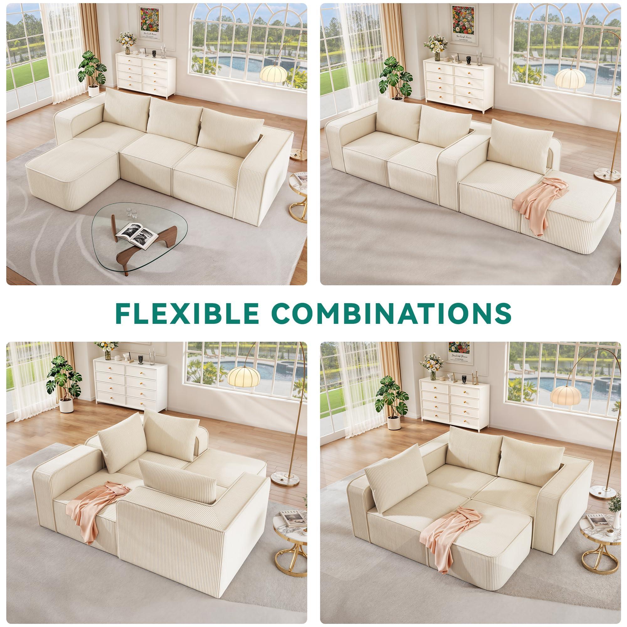 YITAHOME 107 Inch Cloud Sectional Couch with L-Shape Chaise, Modern Modular Sofa with Deep Seat and 3 Pillows, Corduroy Upholstered Couches for Living Room Bedroom, No Assembly Required, Milky White - Image 6
