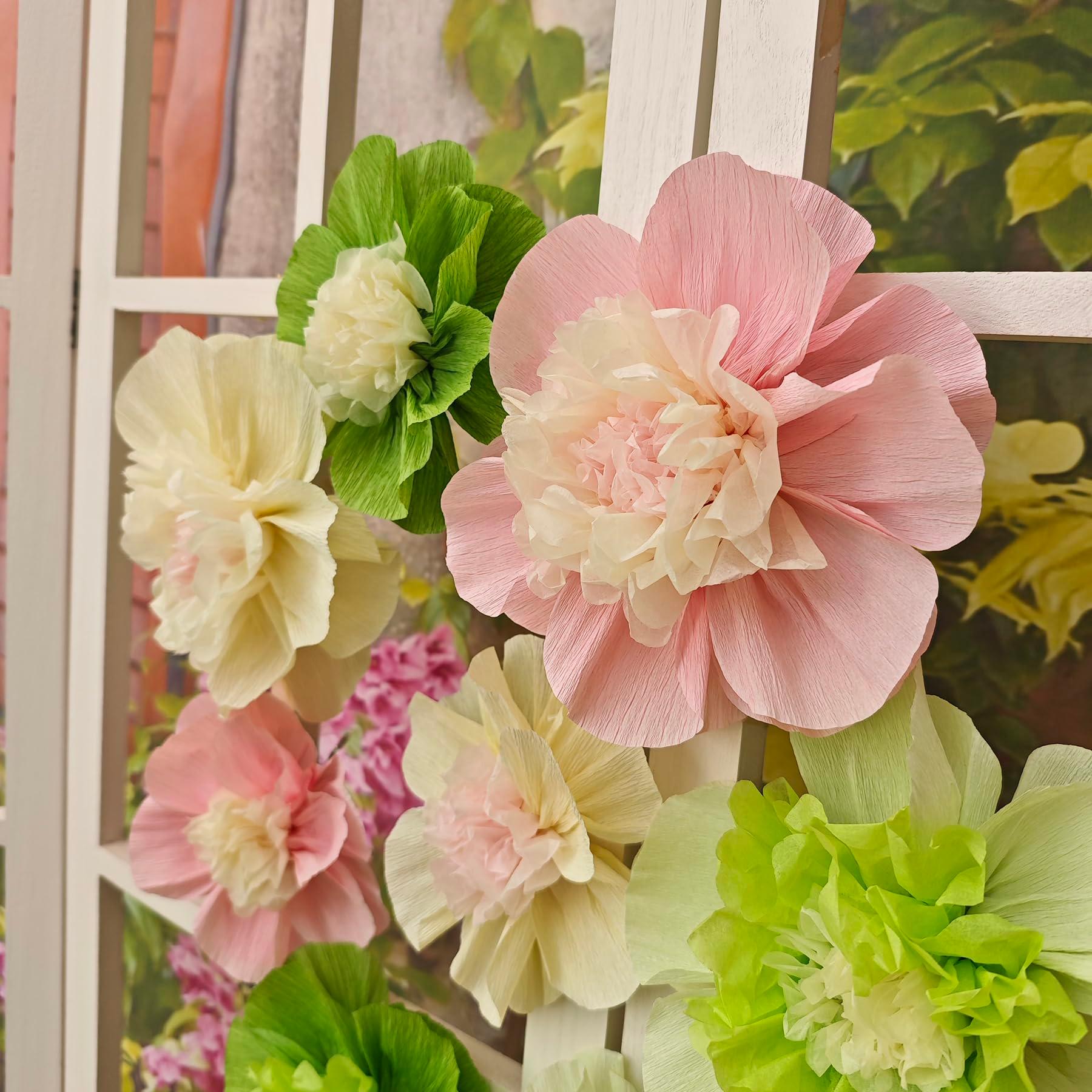 Mybbshower Crepe Paper Flower for Wall Psprt Pom Pom Decor Girls Birthday Party Backdrop Baby Shower Nursery Room Decoration Pack of 9 (Pink Green) - Image 4