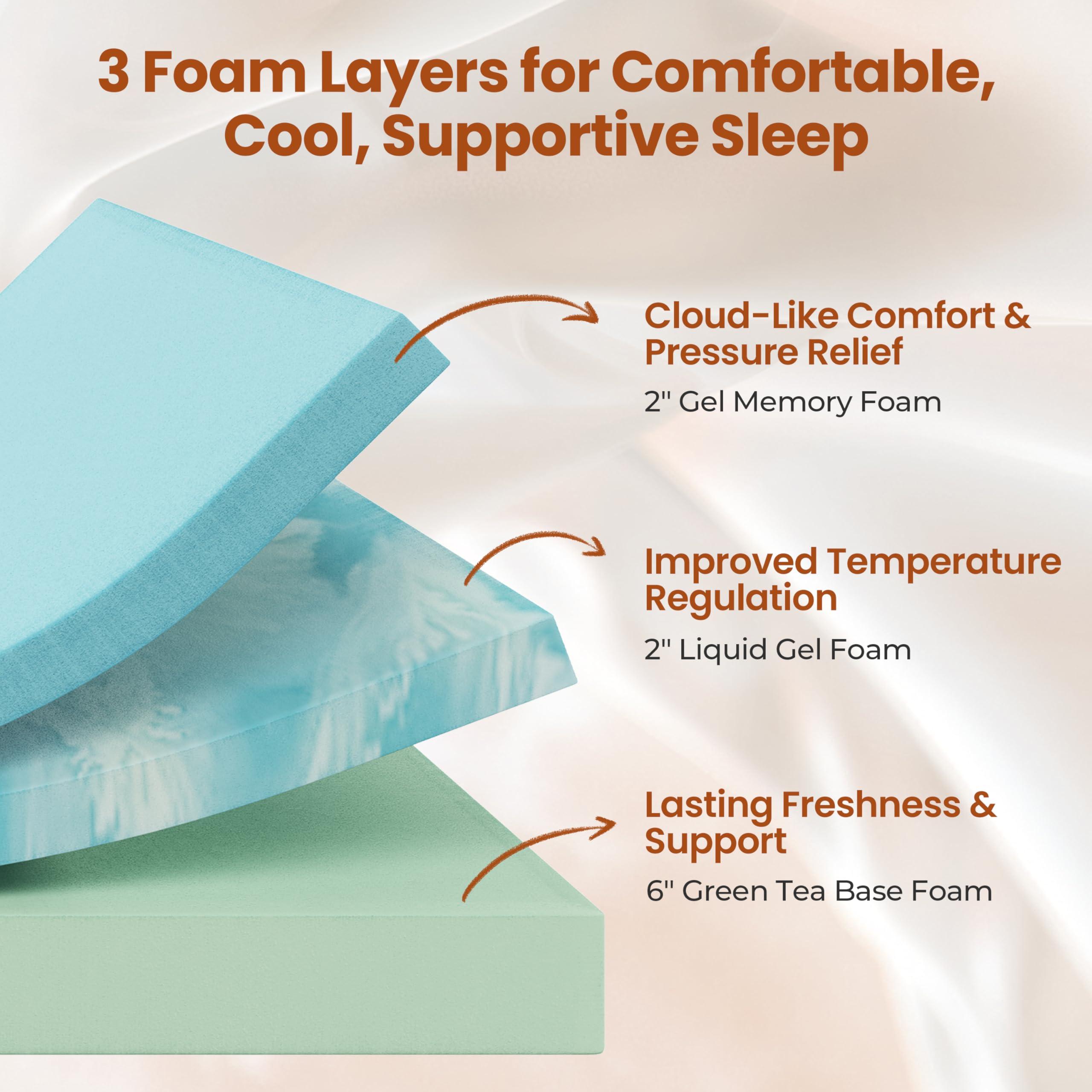 Yaheetech 10 Inch Queen Mattress 3 Foam Layer Cooling Gel Memory Foam Mattresses, Green Tea for Fresher Sleep, Queen Size Mattress in a Box, Medium Firm, CertiPUR-US Certified - Image 4