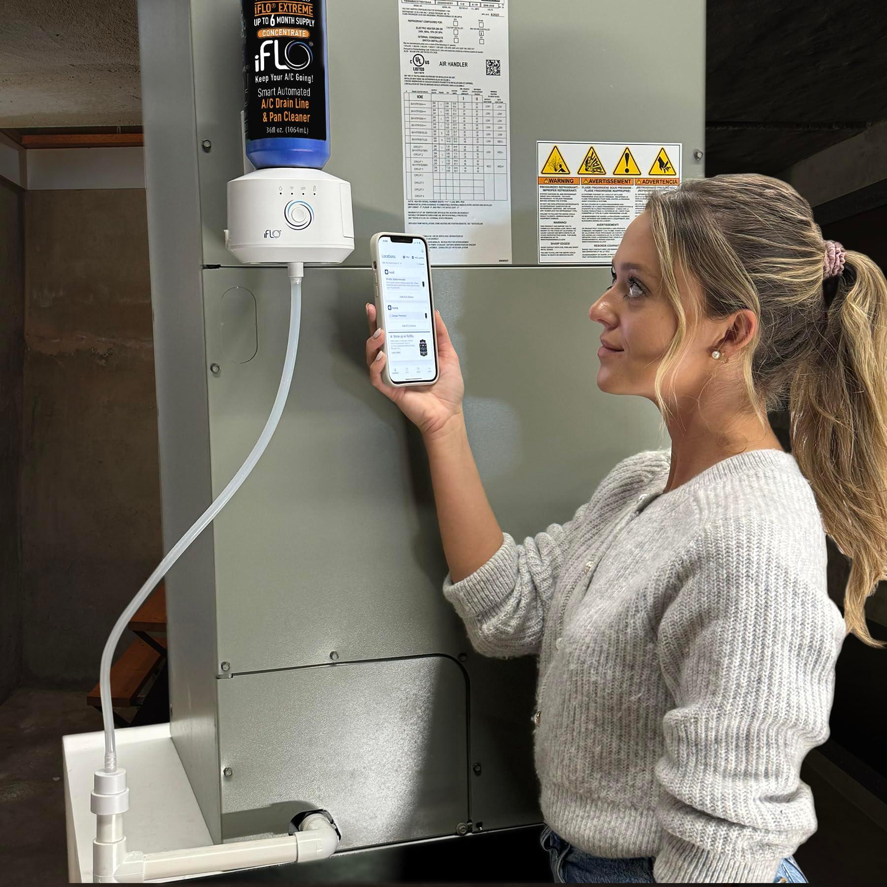 iFLO® Smart Automated A/C Drain Line Cleaner for HVAC System, For Clog-Free, Easy Installation and App-Controlled Air Conditioner Maintenance, Includes 36oz Cleaner Cartridge, 6 Month Supply - Image 6