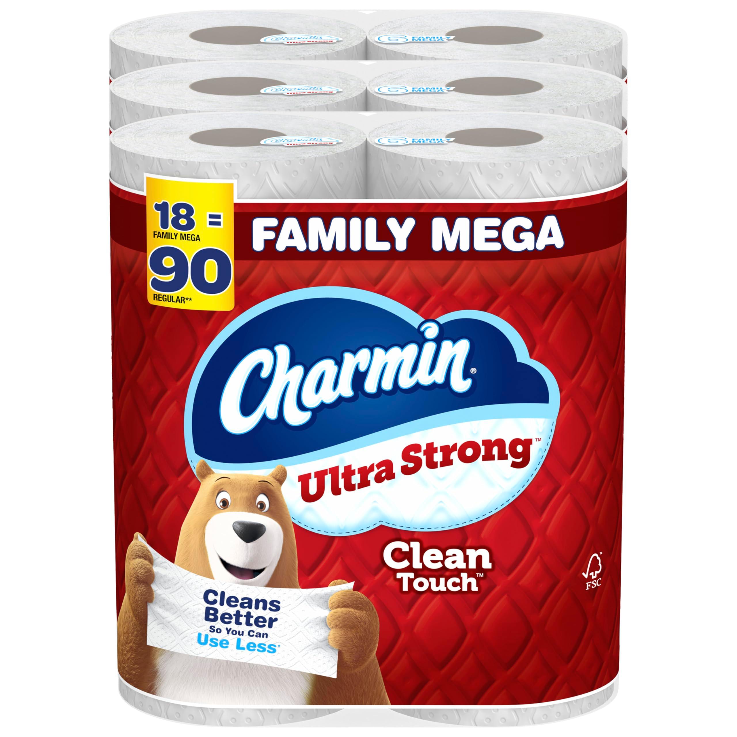 Charmin Ultra Strong Clean Touch Toilet Paper, 18 Family Mega Rolls = 90 Regular Rolls