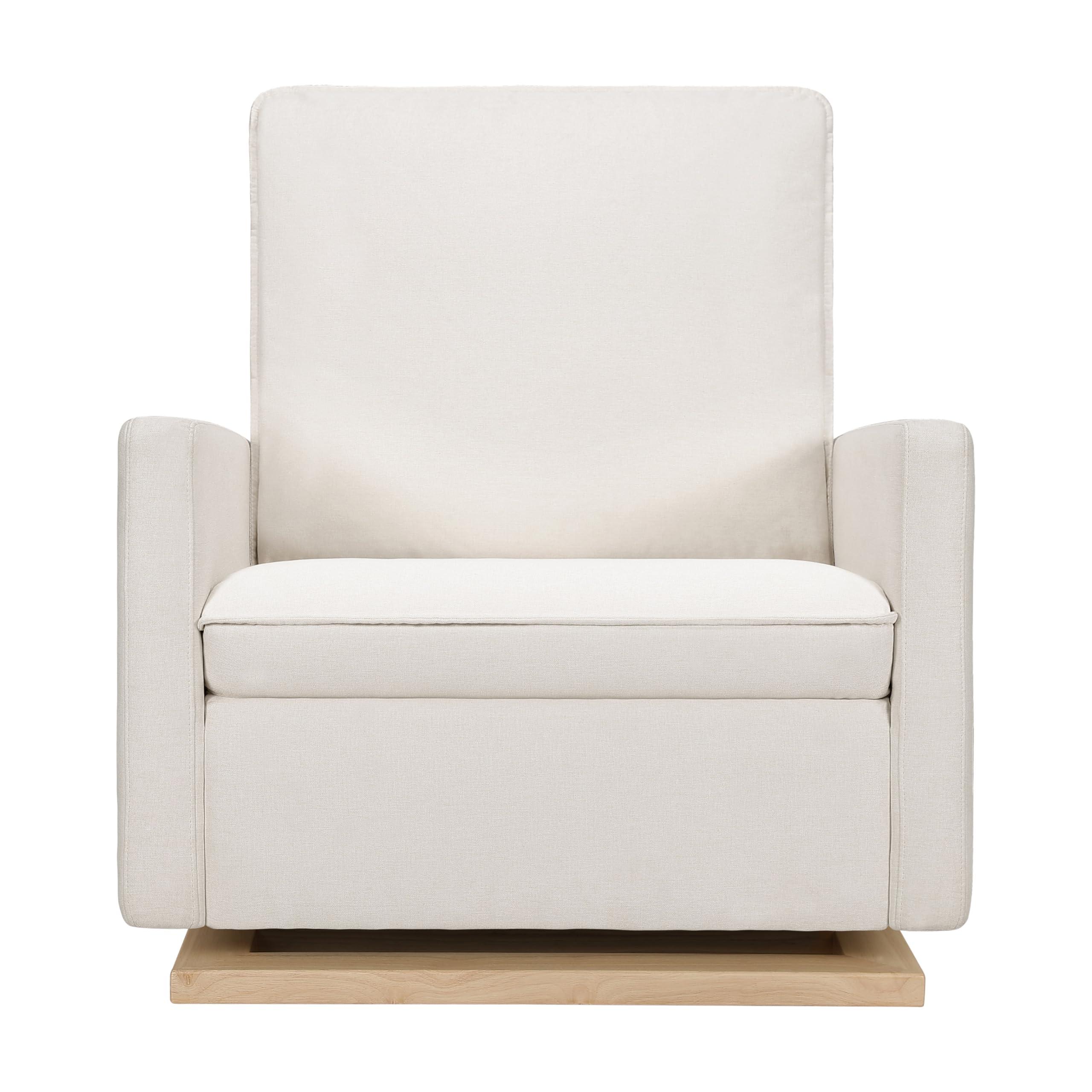 babyletto Cali Pillowback Chair and a Half Glider in Performance Cream Eco-Weave with Light Wood Base, Water Repellent & Stain Resistant, Greenguard Gold and CertiPUR-US Certified