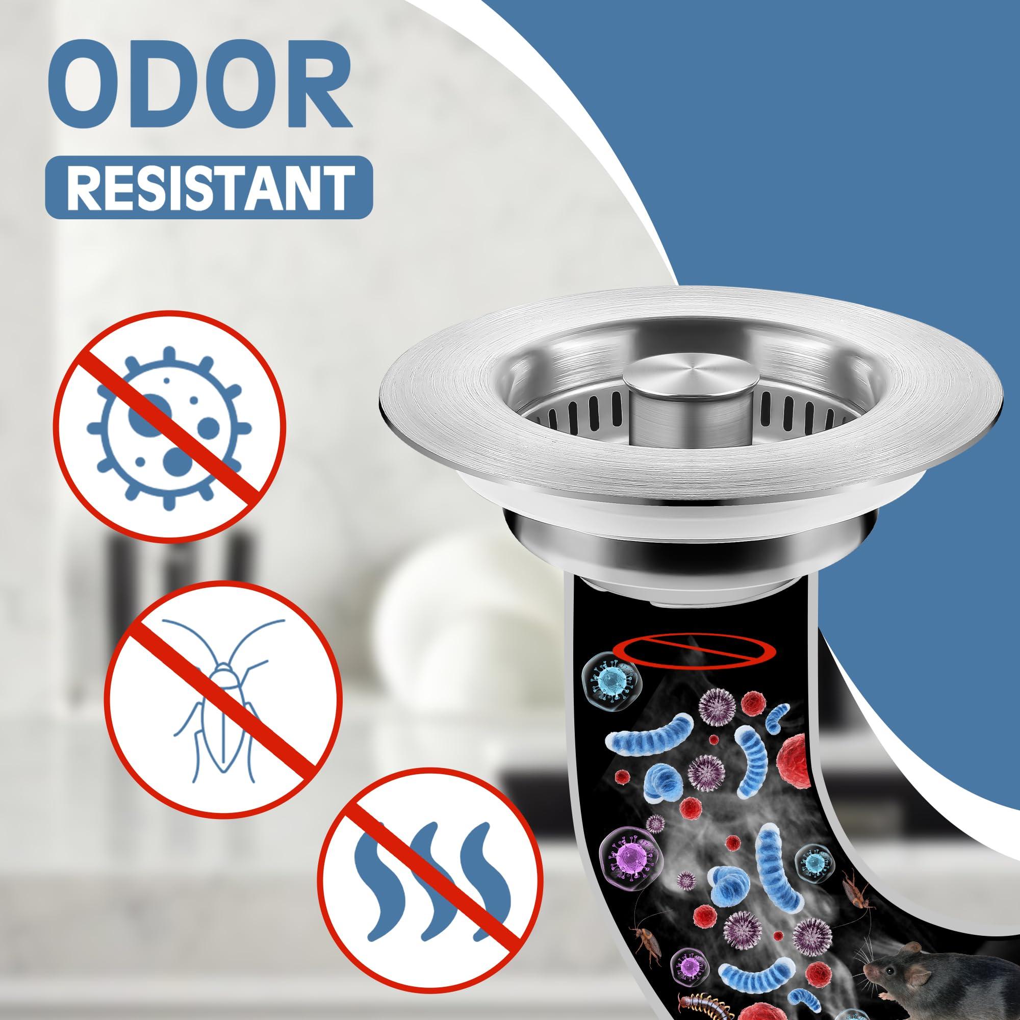 Kitchen Sink Drain Strainer 3 in 1, 304 Stainless Steel Pop Up Sink Stopper, Anti-Clogging Sink Drain Strainer for US Standard Kitchen Drain (SUS304 Brushed) - Image 5