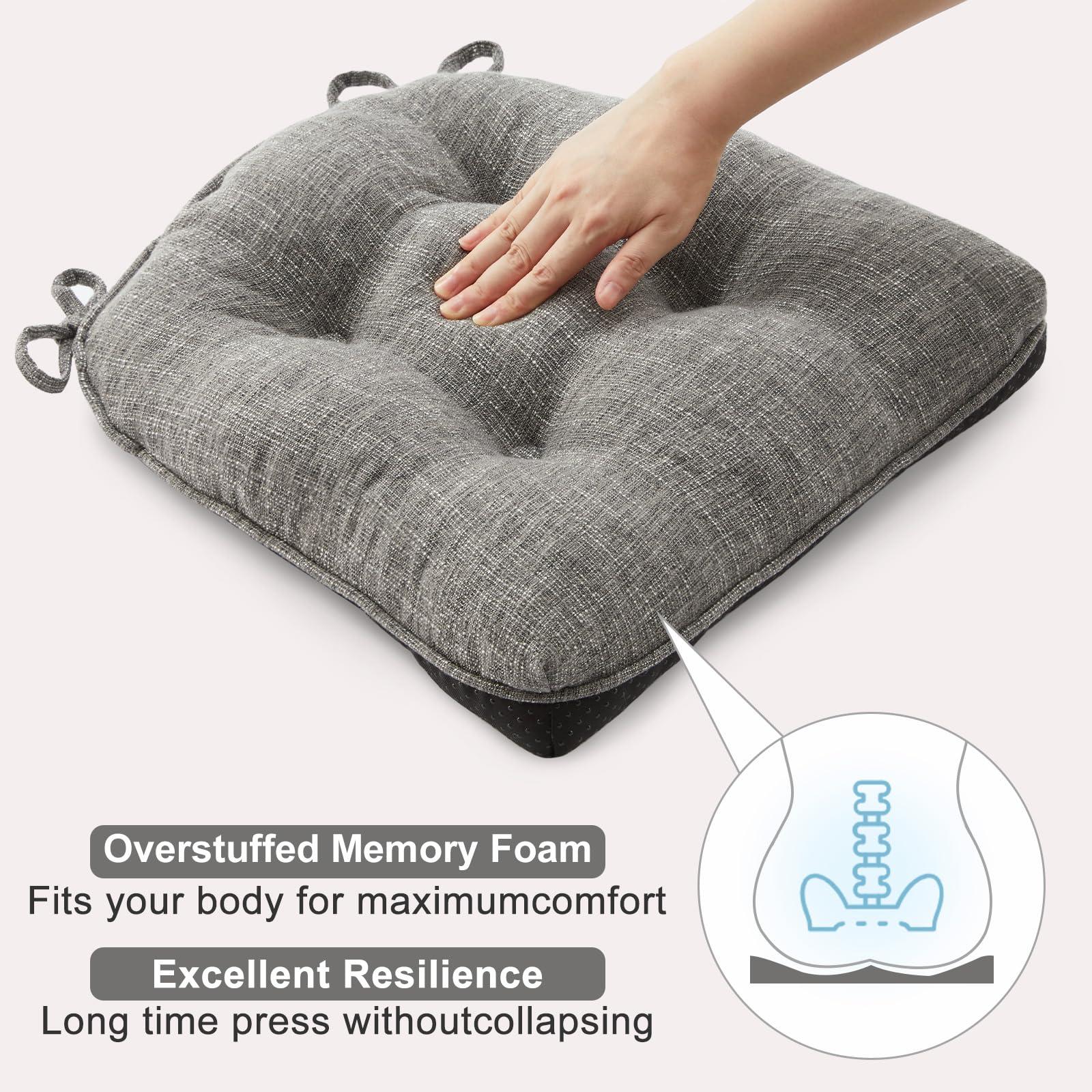 Quilmfoam 15.5"x15.5" Kitchen Chair Cushions Set of 4 for Dining Chair, Soft Tufted Non-Slip Memory Foam Seat Cushion with Ties for Indoor Kitchen Dining Furniture, Dark Grey - Image 6