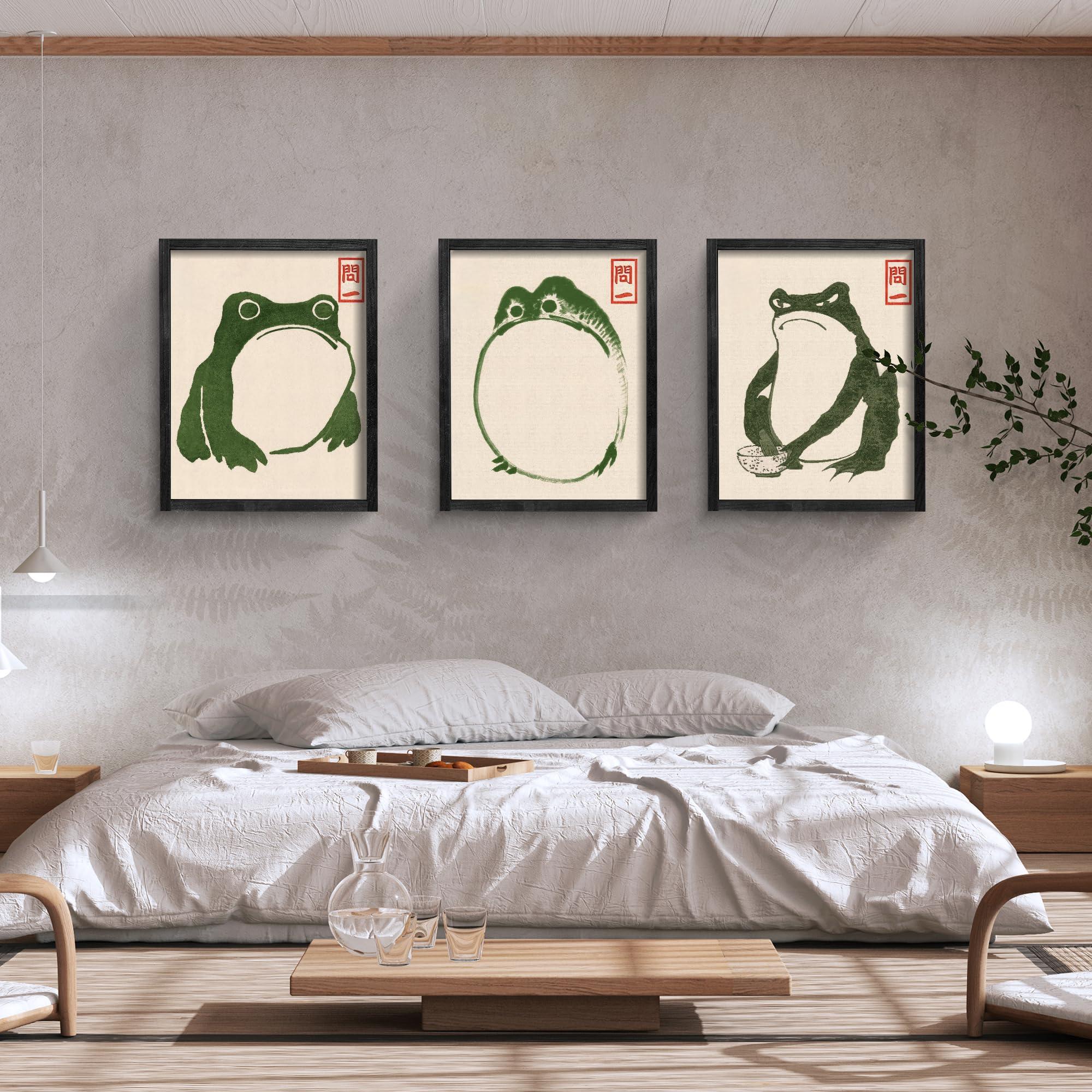 Houmury Set of 3 Framed Japanese Frog Wall Art Decor Vintage Wall Signs Cute Minimalist Decors - Image 4