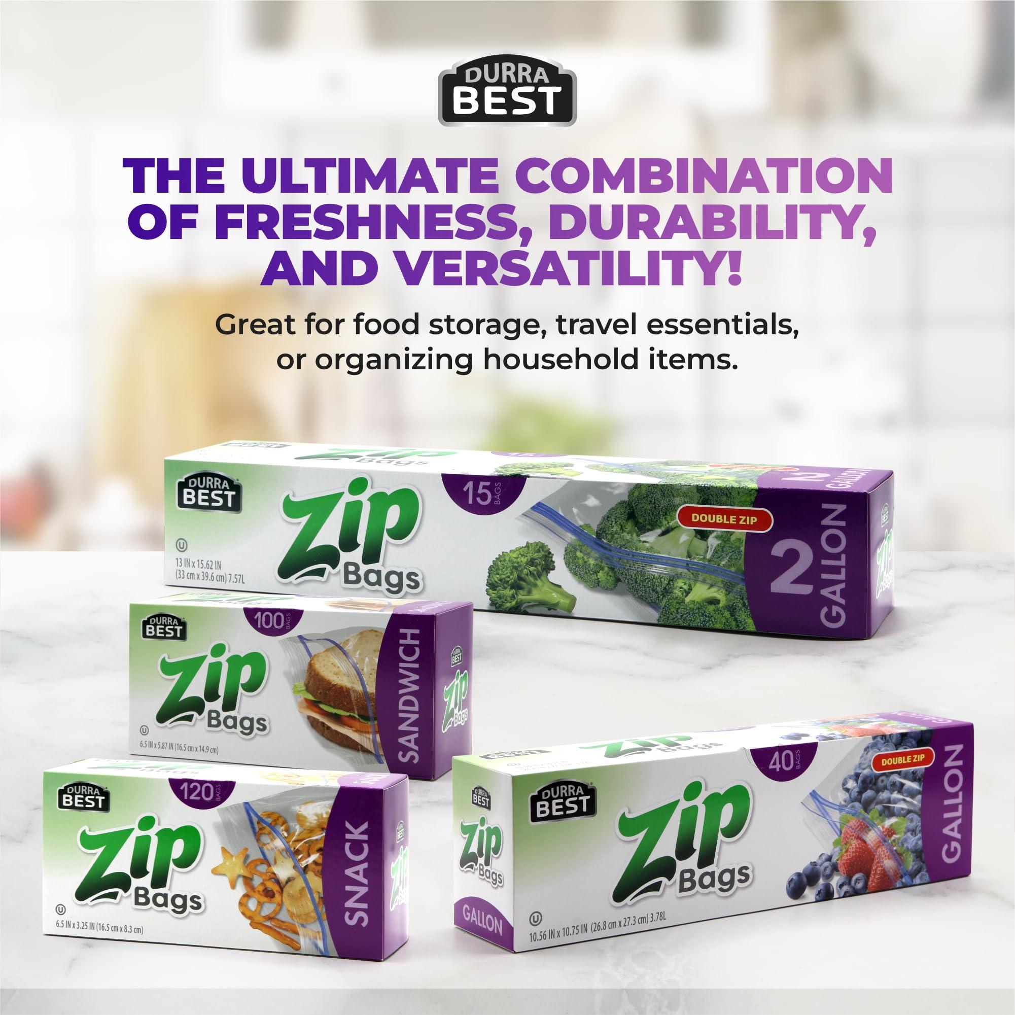 DURRA BEST. 1 Gallon Large Storage Zip Bags - Double Zip, Freezer Safe, Resealable, and Leak Proof (40 Count) - Image 8
