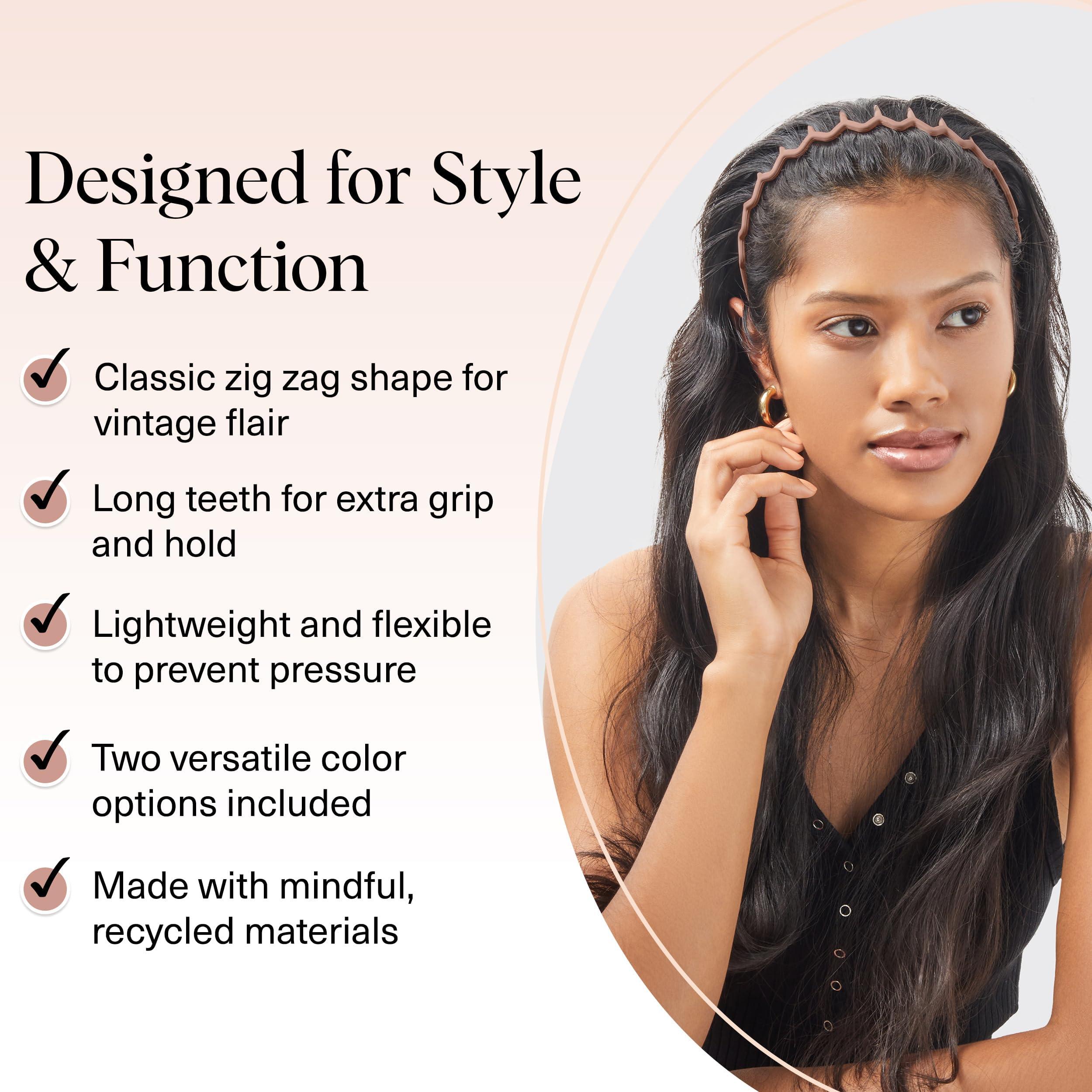 Kitsch Zig Zag Headbands for Women Non Slip – Fashion Accessories for Slicked Back Styles - Comfortable Comb Headband with Teeth - Recycled Plastic Headband - Neutral, 2 pcs - Image 4