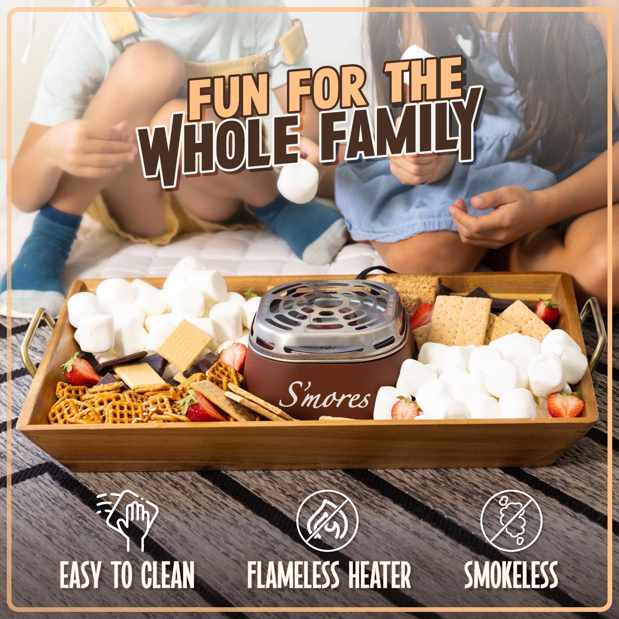 Nostalgia Tabletop Indoor Electric S'mores Maker - Smores Kit With Marshmallow Roasting Sticks and 4 Trays for Graham Crackers, Chocolate, and Marshmallows - Movie Night Supplies - Brown - Image 4