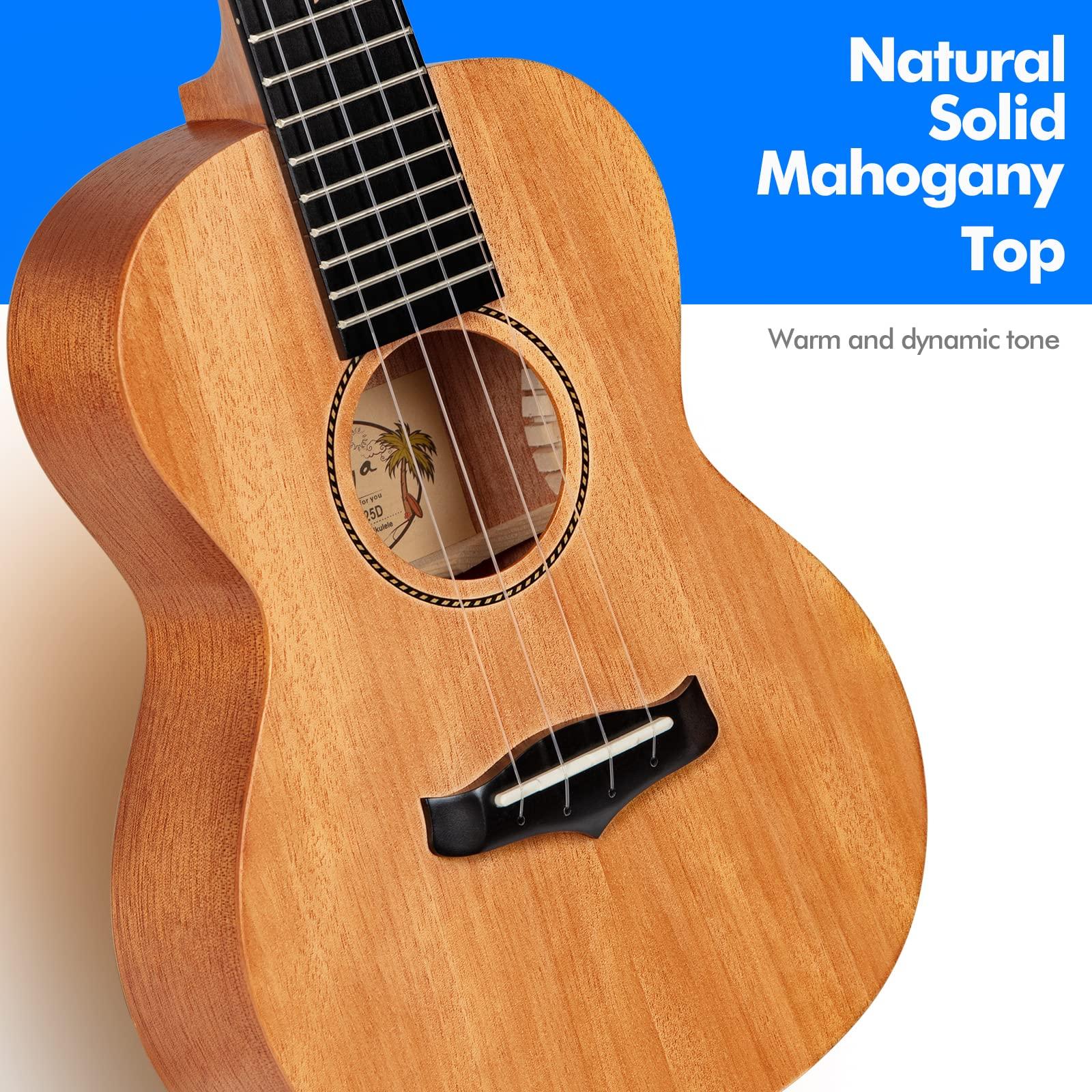 Enya Concert Ukulele 23 Inch Solid Mahogany Top Ukelele for Beginner with Gig bag, Capo, Strap, Strings, Pick (EUC-25D Nature) - Image 4