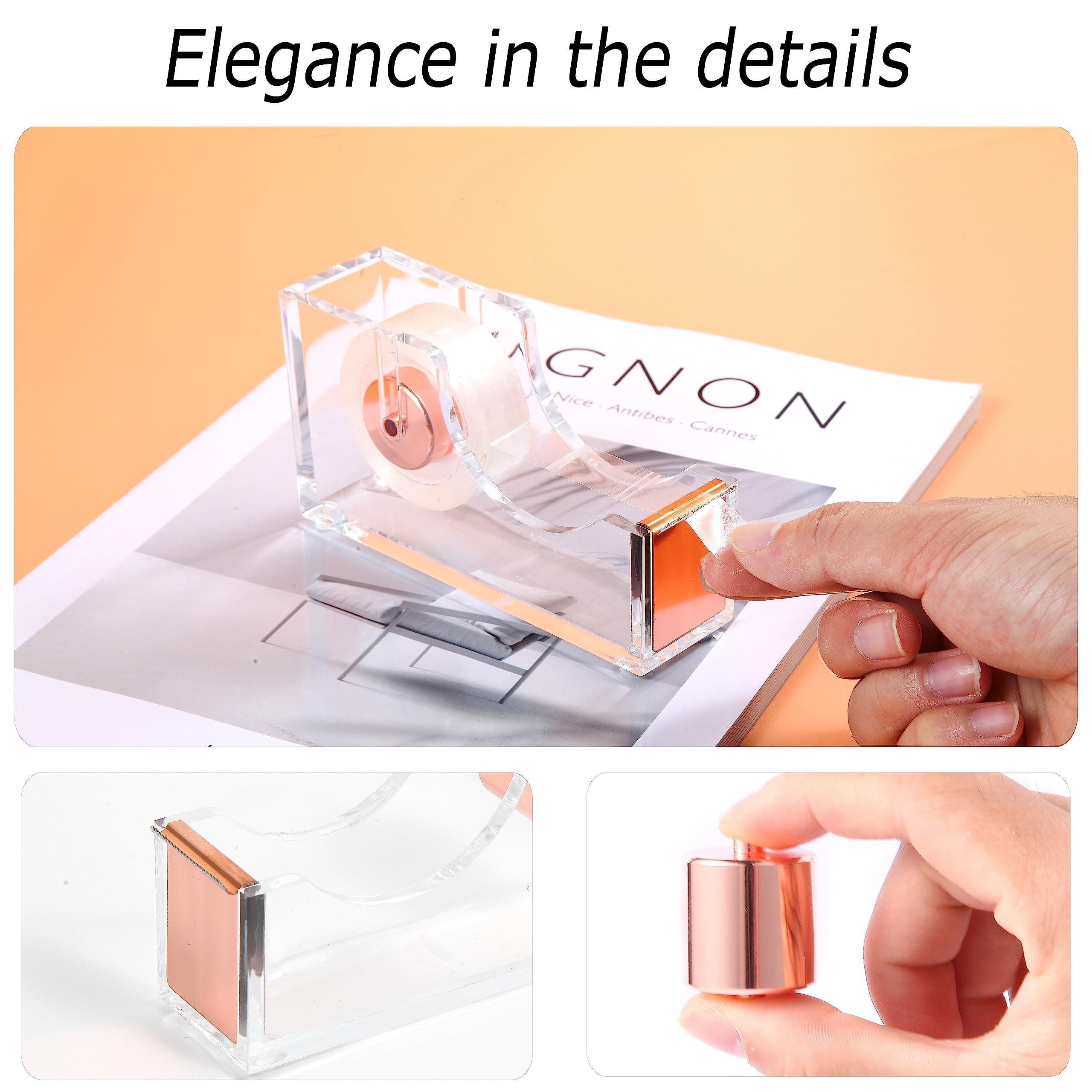 Famassi Rose Gold Desk Accessories，Office Supplies Set Acrylic Stapler Set Staple Remover, Tape Holder, 2 Ballpoint Pen, Scissor, Binder/Paper Clips and 1000pcs Staples. - Image 5