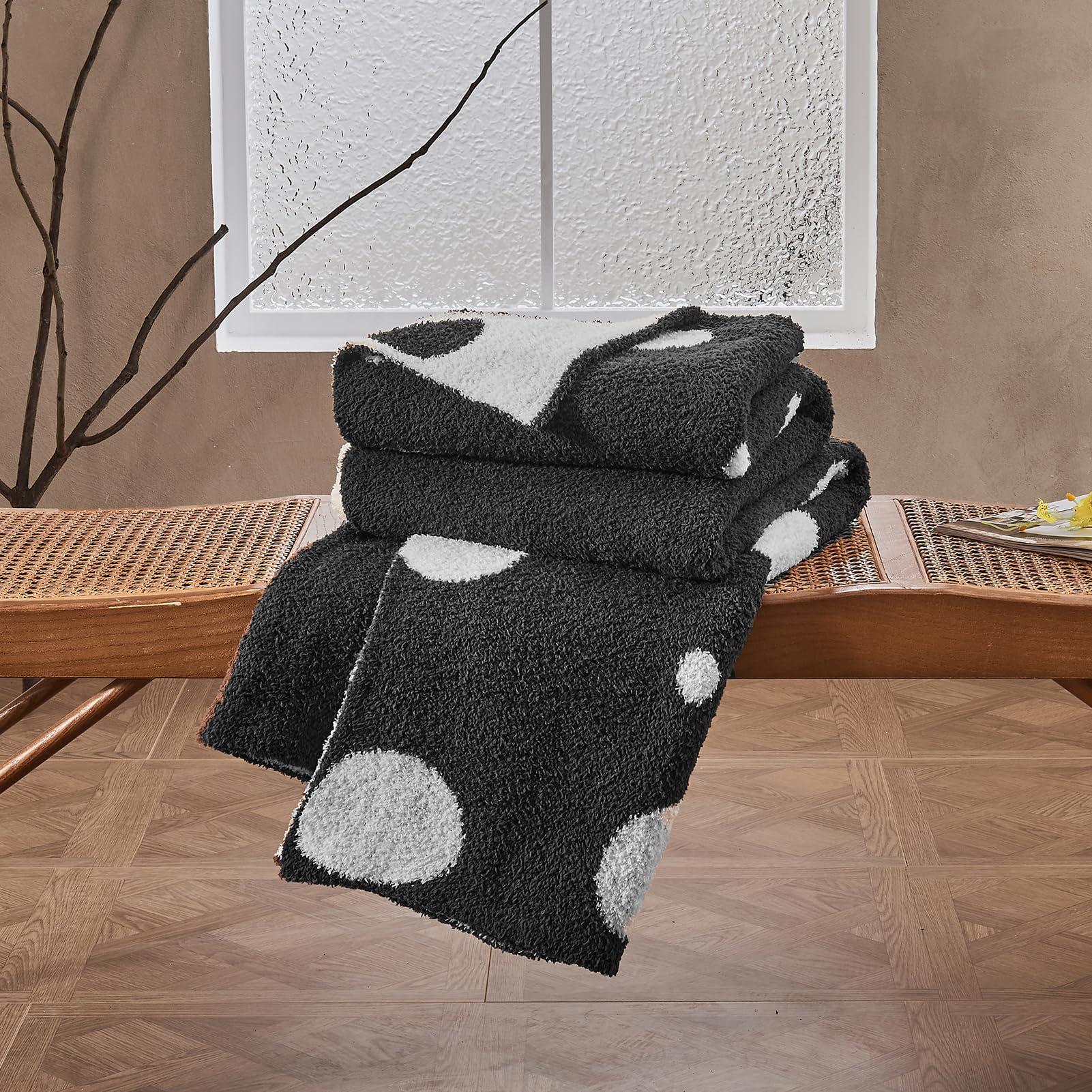Douceur Polka Dot Throw Blanket for Couch Sofa Bed, Reversible Cozy Fluffy Super Soft Bedroom Blanket, Plush Jet Black Throw Blanket, 50×60 inches - Image 8