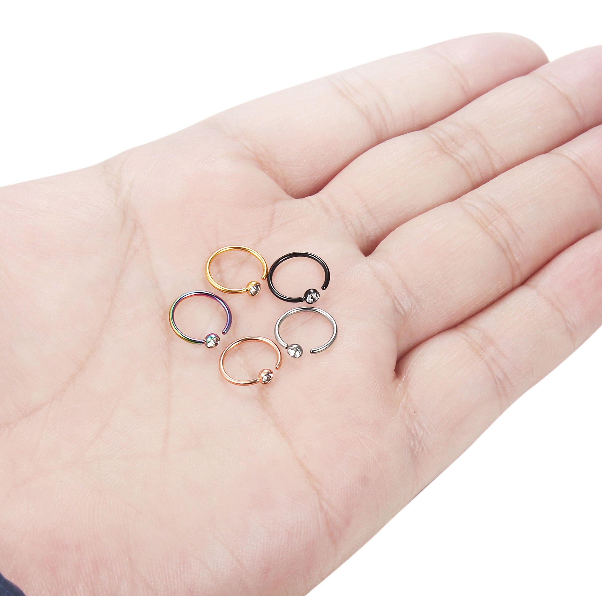ORAZIO 5-12Pcs 20G Stainless Steel Nose Ring Hoop CZ Body Ear Piercing 5 Mixed Colors - Image 6