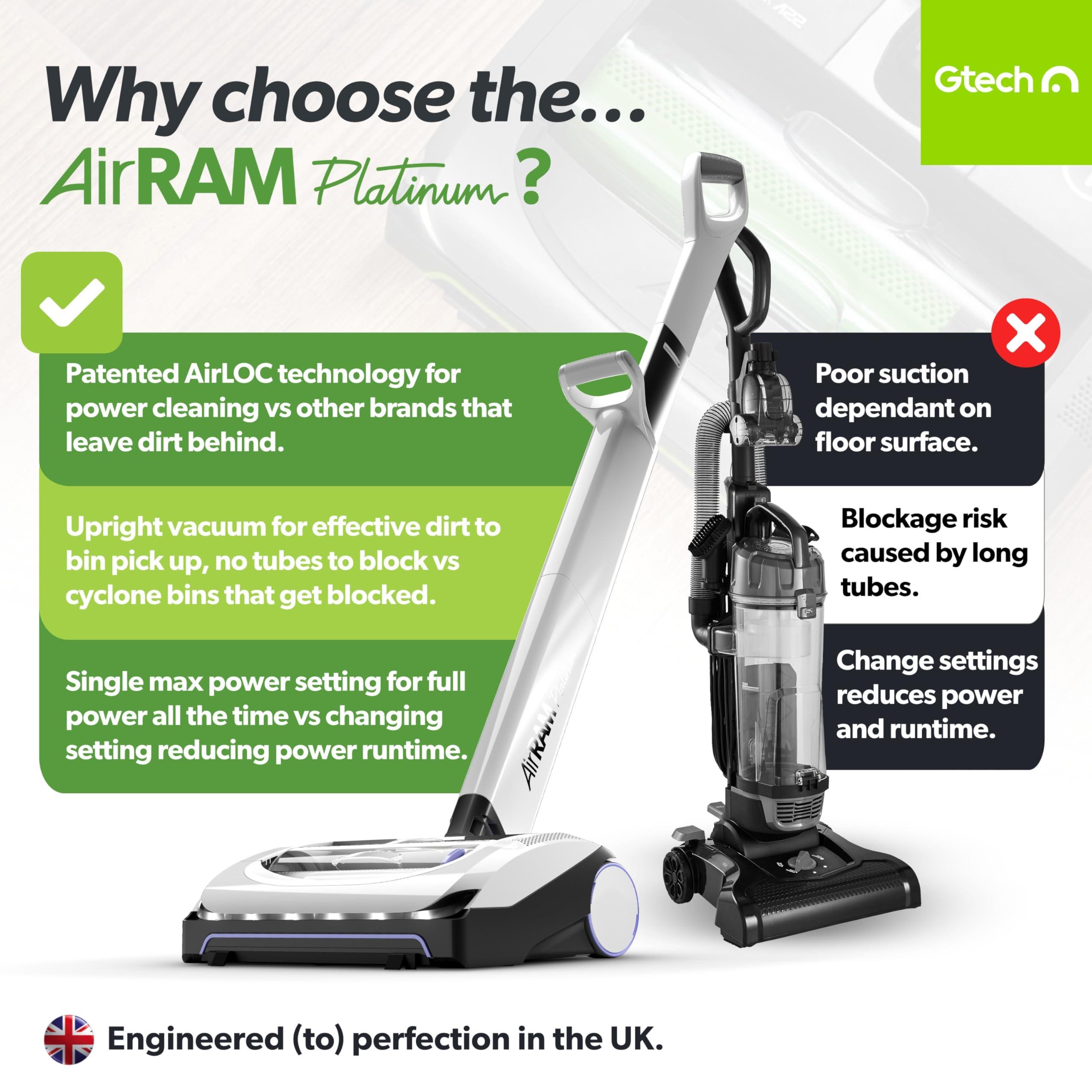 Gtech AirRAM Platinum Cordless Vacuum Cleaner - Includes Anti-Hair Wrap Brush Bar - Perfect for Carpet and Hardwood Floors - Rechargeable 22v Li-ion Battery - Lightweight (7 lbs.) - Image 2