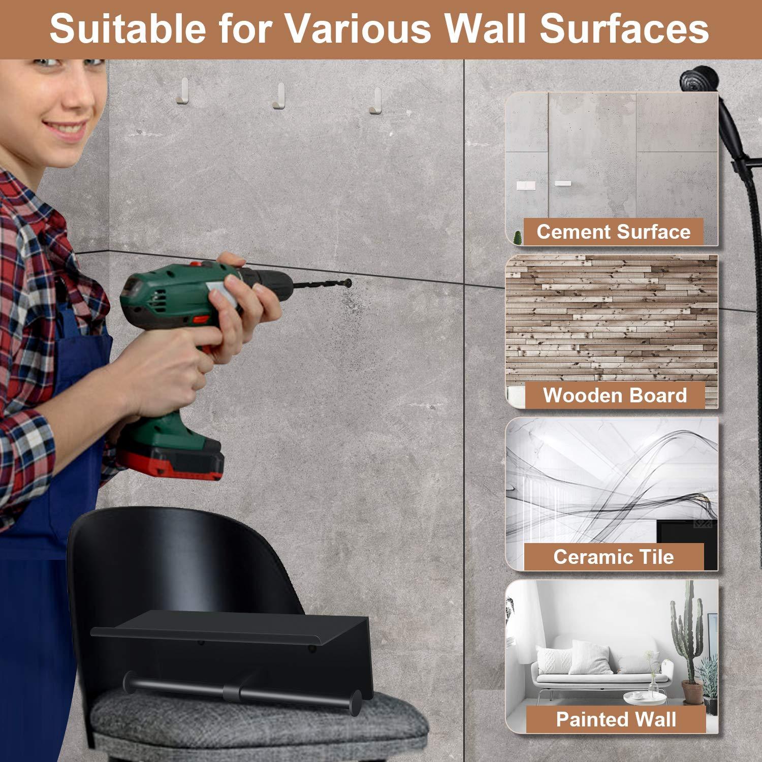 Toilet Paper Holder with Shelf Wall Mounted Toilet Paper Storage, Double Roll Tissue Holder Dispenser Bathroom Toilet Paper Holder (Matte Black) - Image 6
