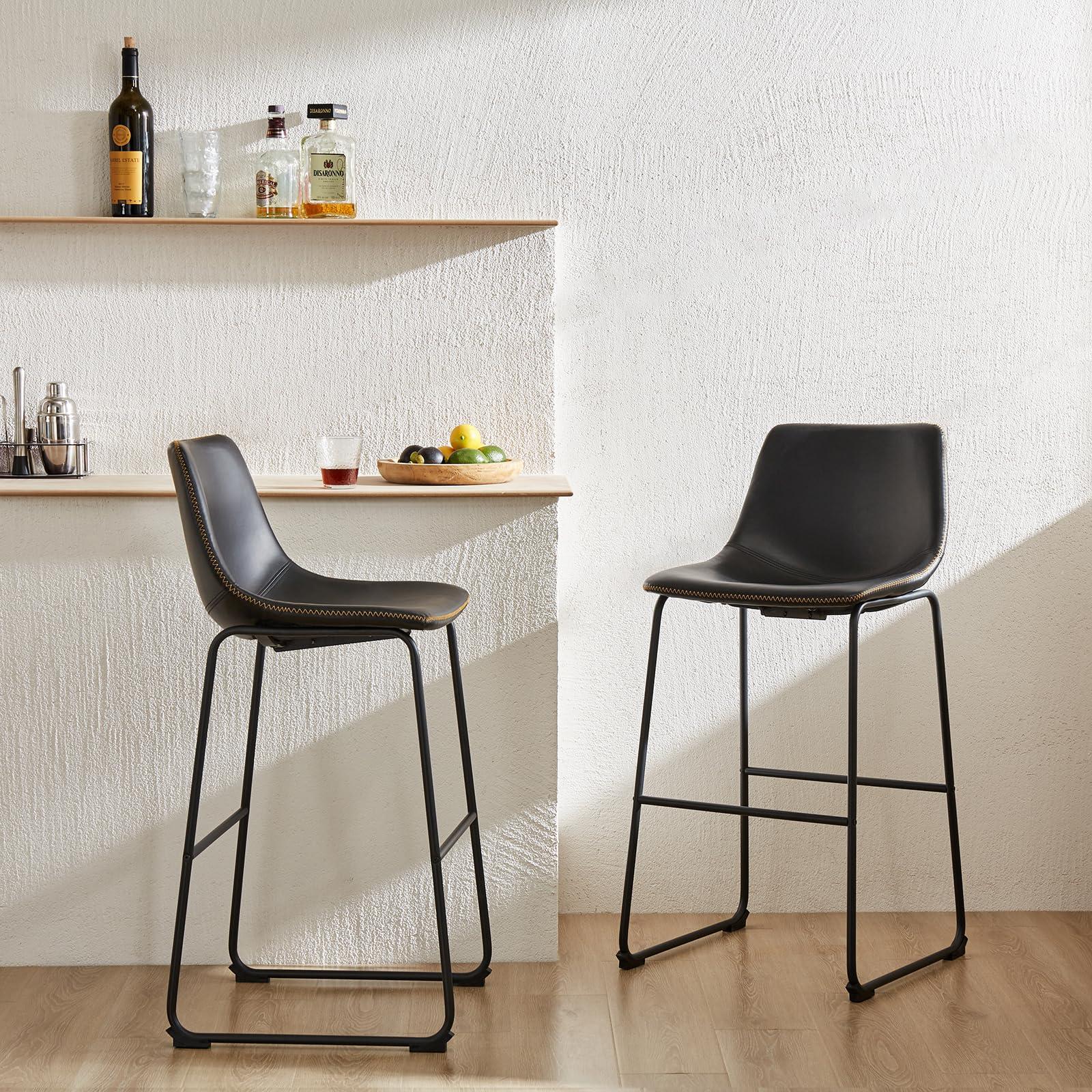 DUMOS 26 Inch Counter Height Bar Stools Set of 4, Modern Faux Leather High Barstools with Back and Metal Leg, Bar Chairs for Kitchen lsland, Elegant Black - Image 3
