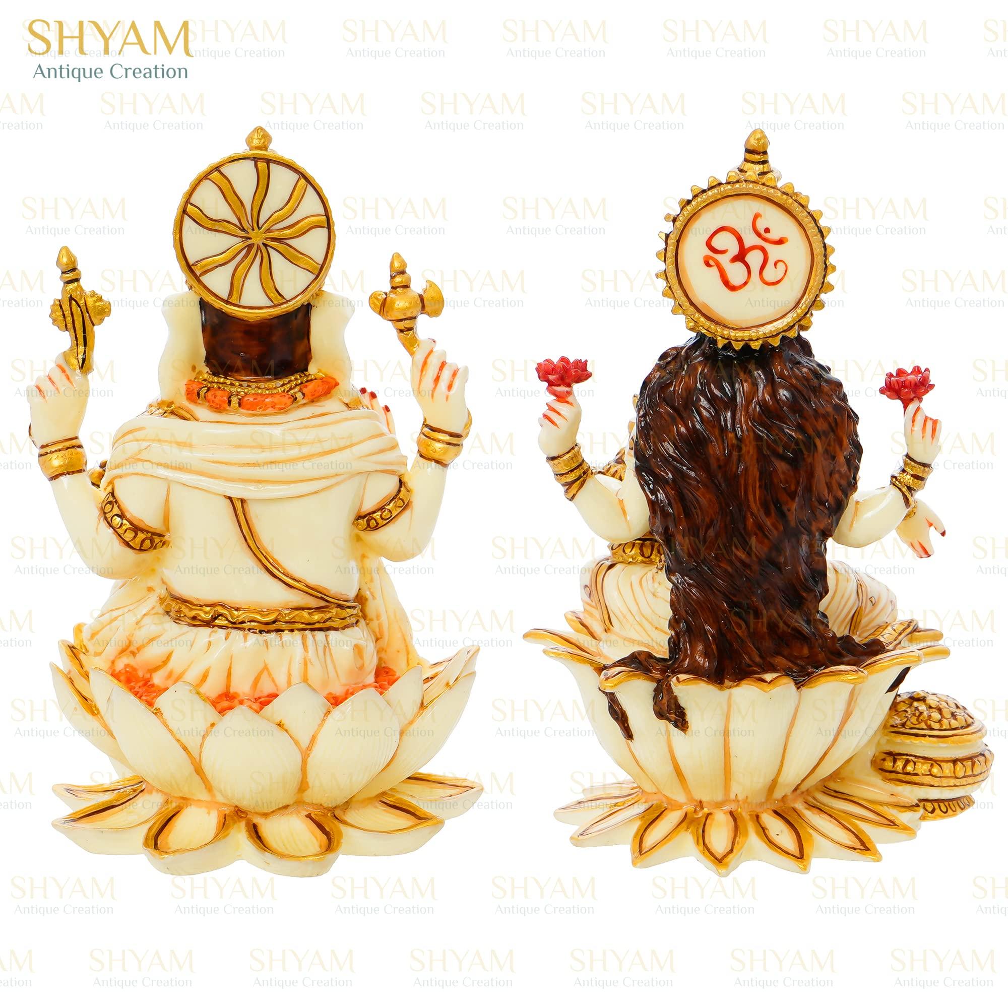 Shyam Antique Creation Ganesh Laxmi Idol Goddes Lakshmi Statue Ganesha Sculpture Pair of murti Figurine for Diwali Pooja/puja, Off-white, 7'' Tall, 10'' Long, 4.5'' Depth (SACM29092111) - Image 5