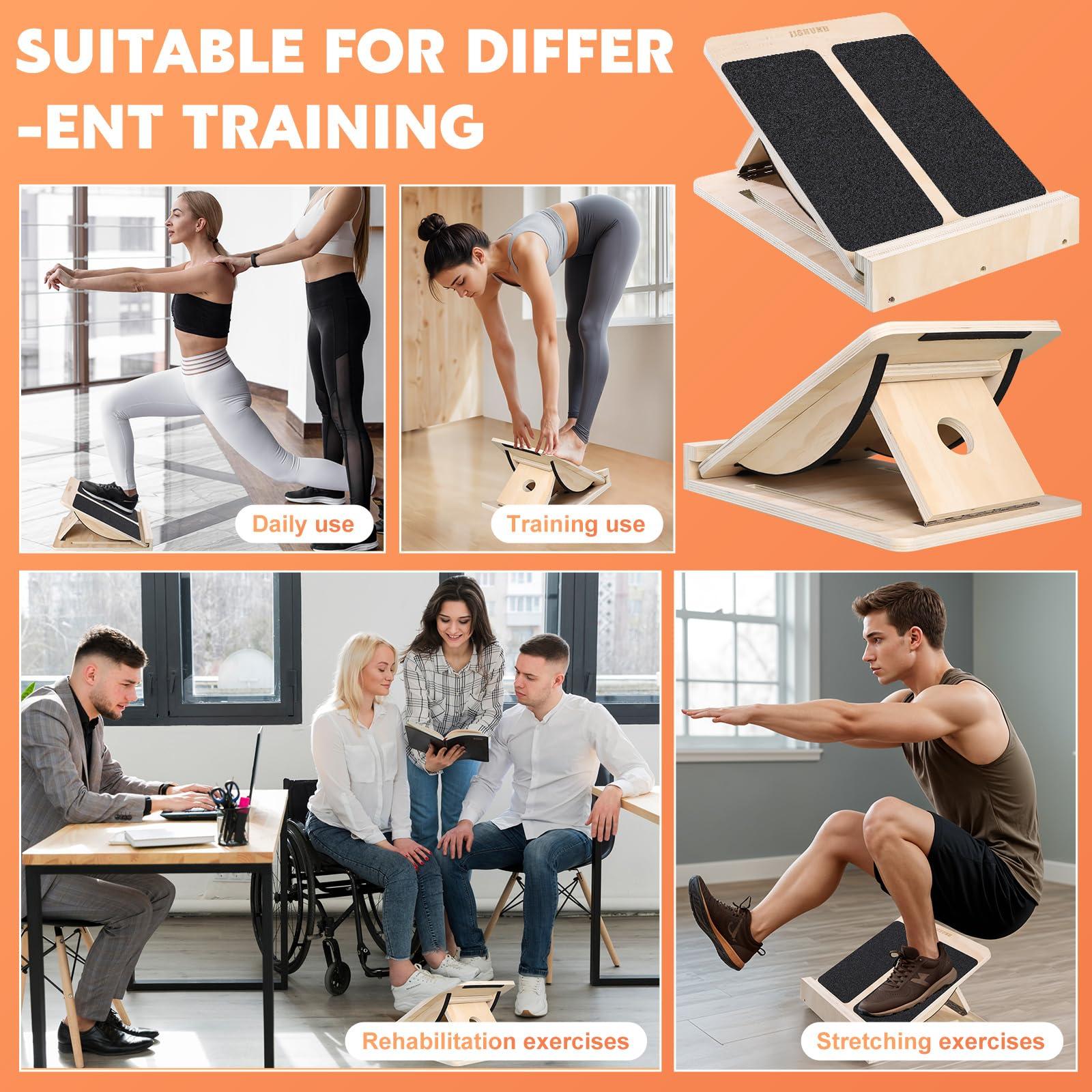 2-in-1 Professional Slant Board & Balance Board, Wooden Adjustable Incline Board Wobble Board Standing Desk Calf Stretcher for Squats Stretching Leg Knees Heel Ankle - Image 6