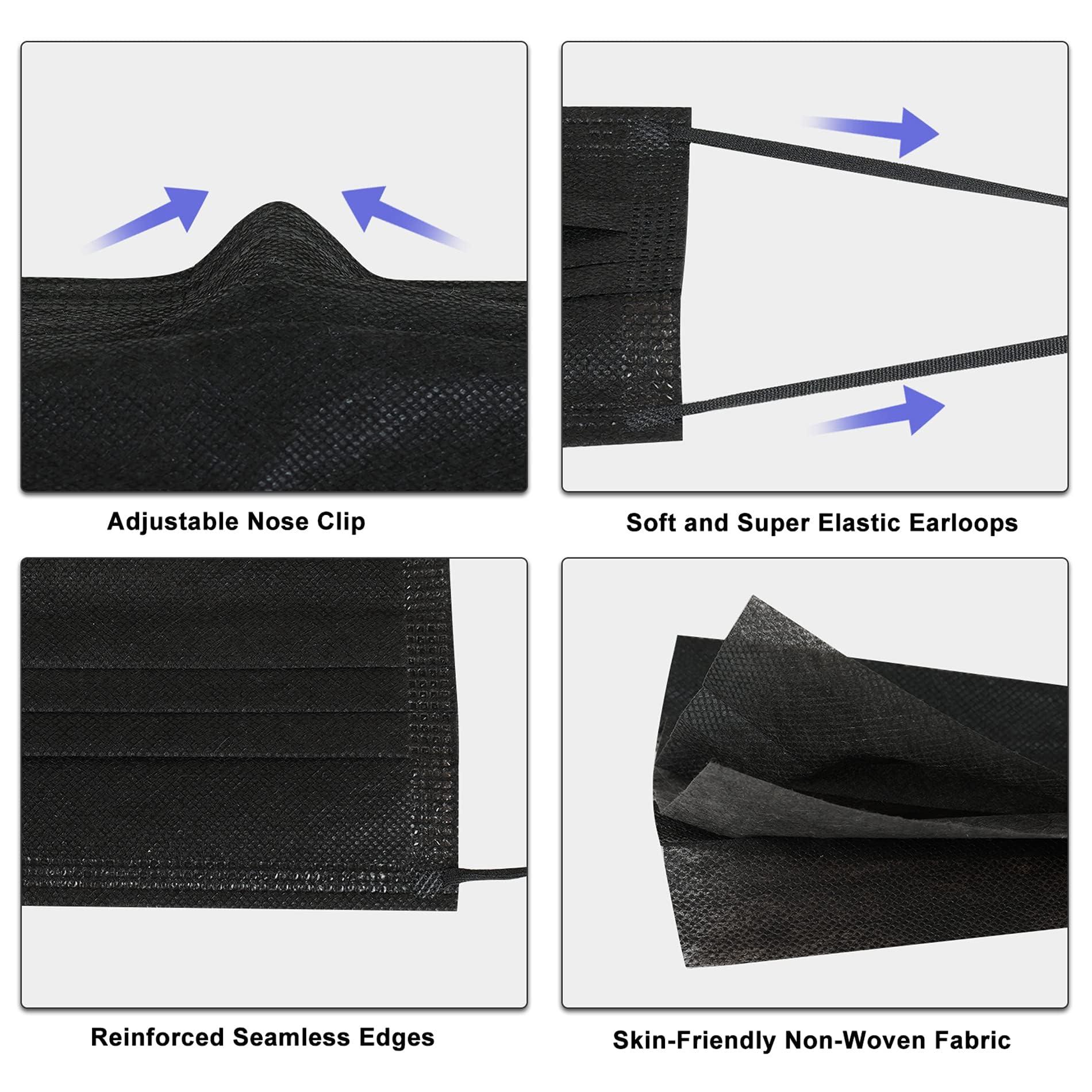 akgk 100Pcs Disposable Face Masks, Black Face Mask, 3 Ply Disposable Mask - Image 2