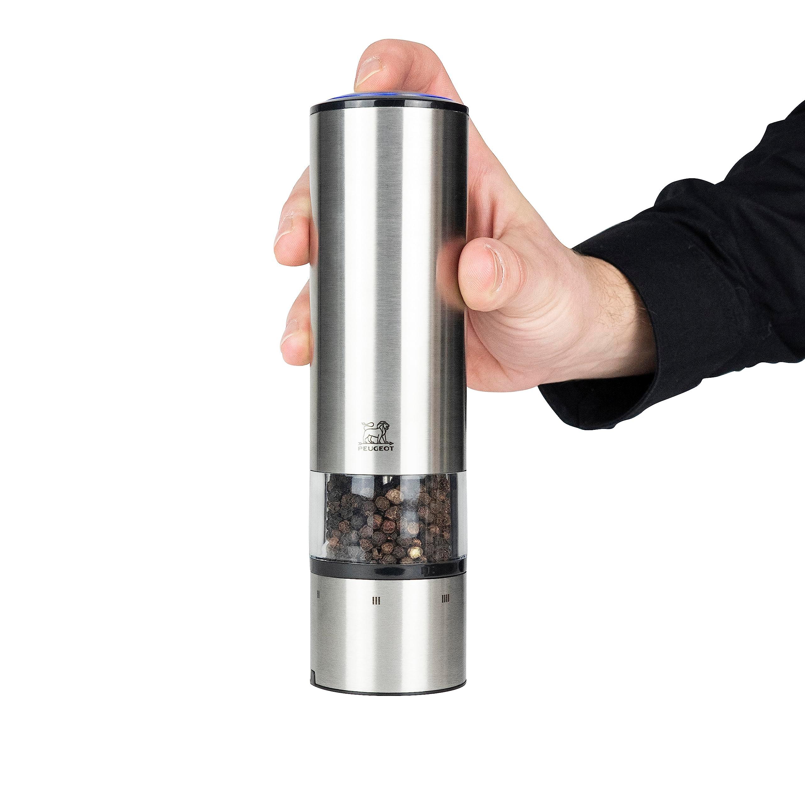 Peugeot - Elis Sense u'Select Electric Salt and Pepper Mill Set - Adjustable Grinders, Battery Powered - Blue LED Light, Stainless Steel, 8-inches - Image 3