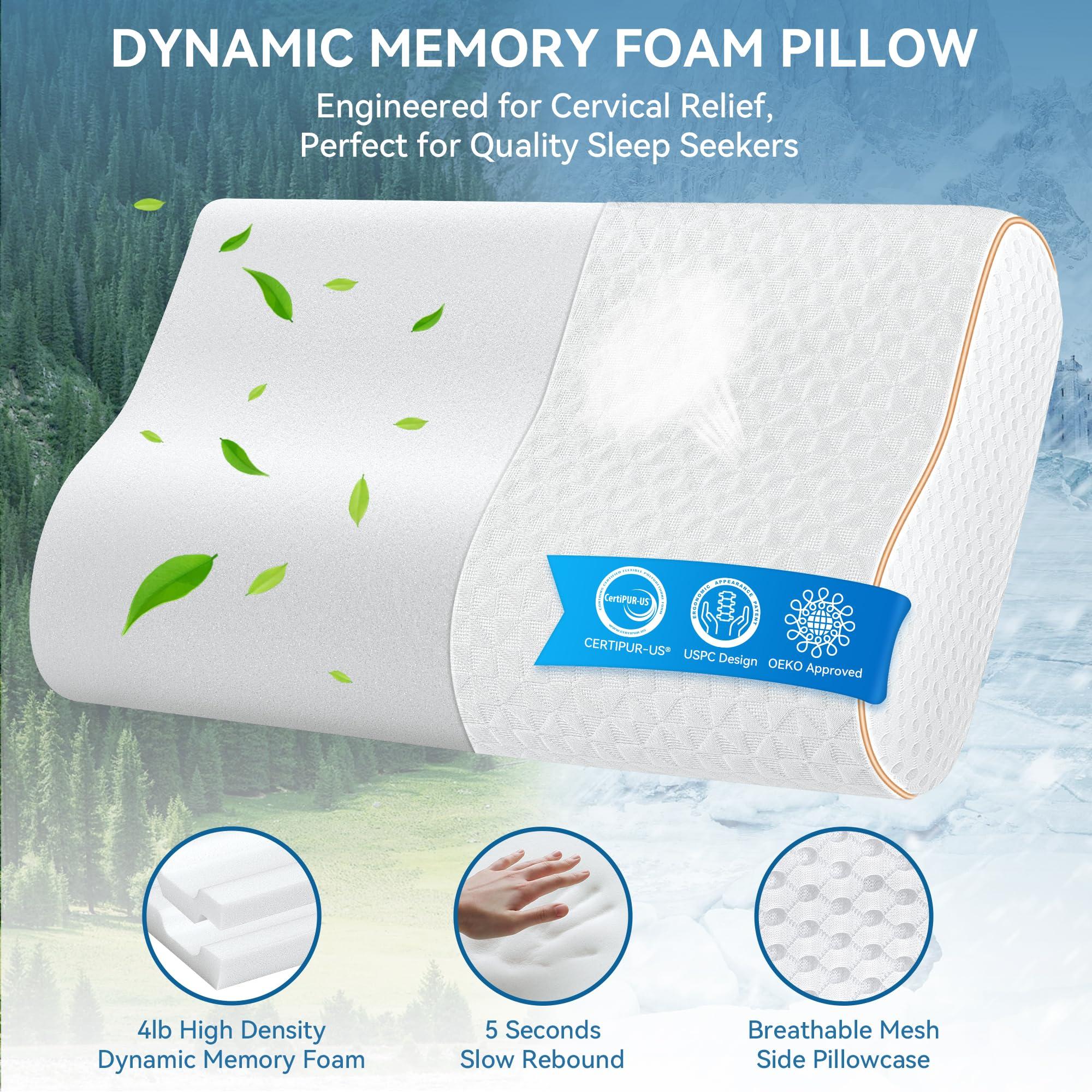 zibroges Sandwich Memory Foam Pillow for Sleeping - Ergonomic Cervical Cooling Pillows Queen Size, Adjustable Contour Pillow for Neck Pain Relief, Bed Pillow for Side, Back & Stomach Sleepers - Image 4
