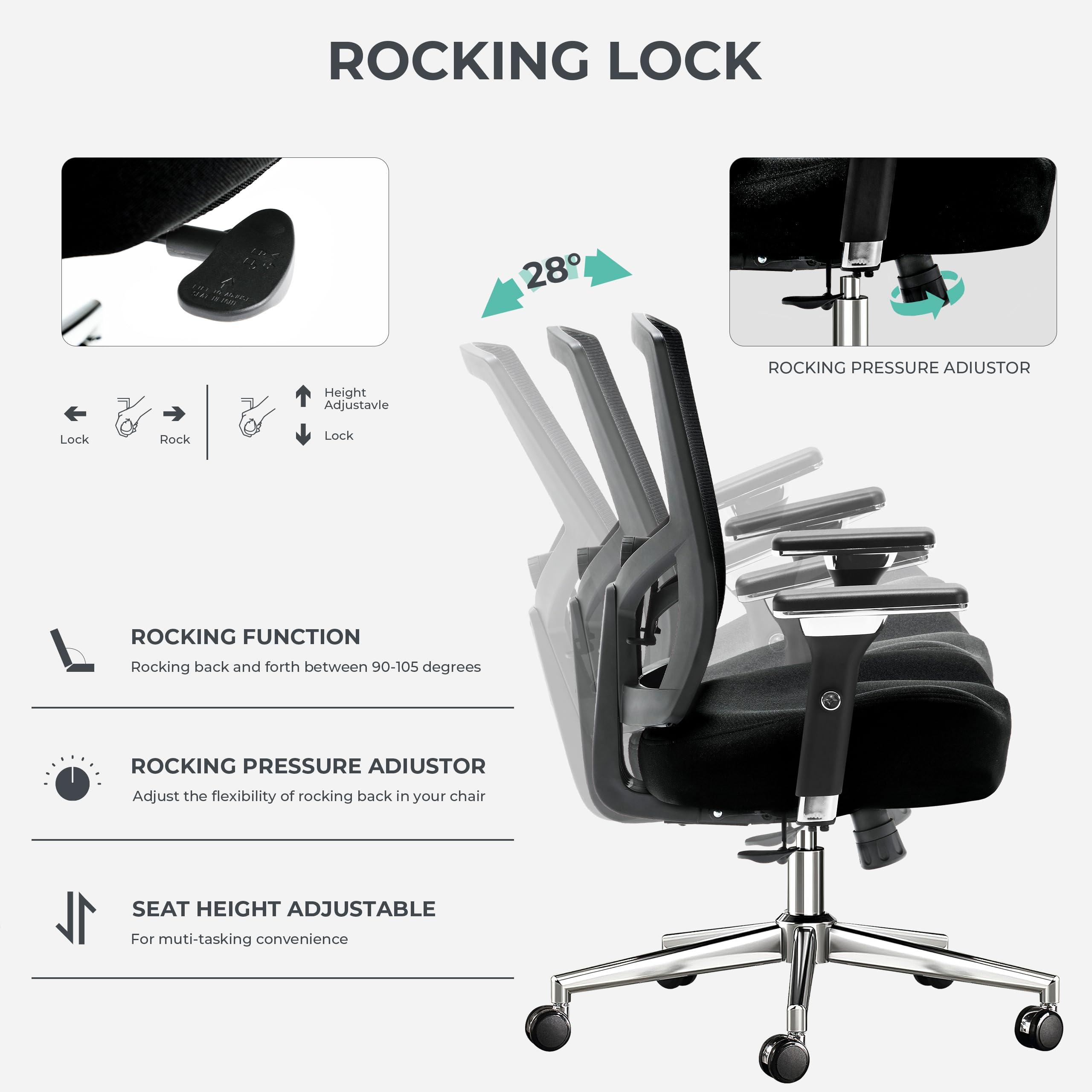 Big and Tall Office Chair 500lbs, Ergonomic Oversize Mesh Desk Chair, Heavy Duty High Back Computer Chair with Wide Thick Seat Cushion, Adjustable Lumbar Support, 4D Armrests - Image 6