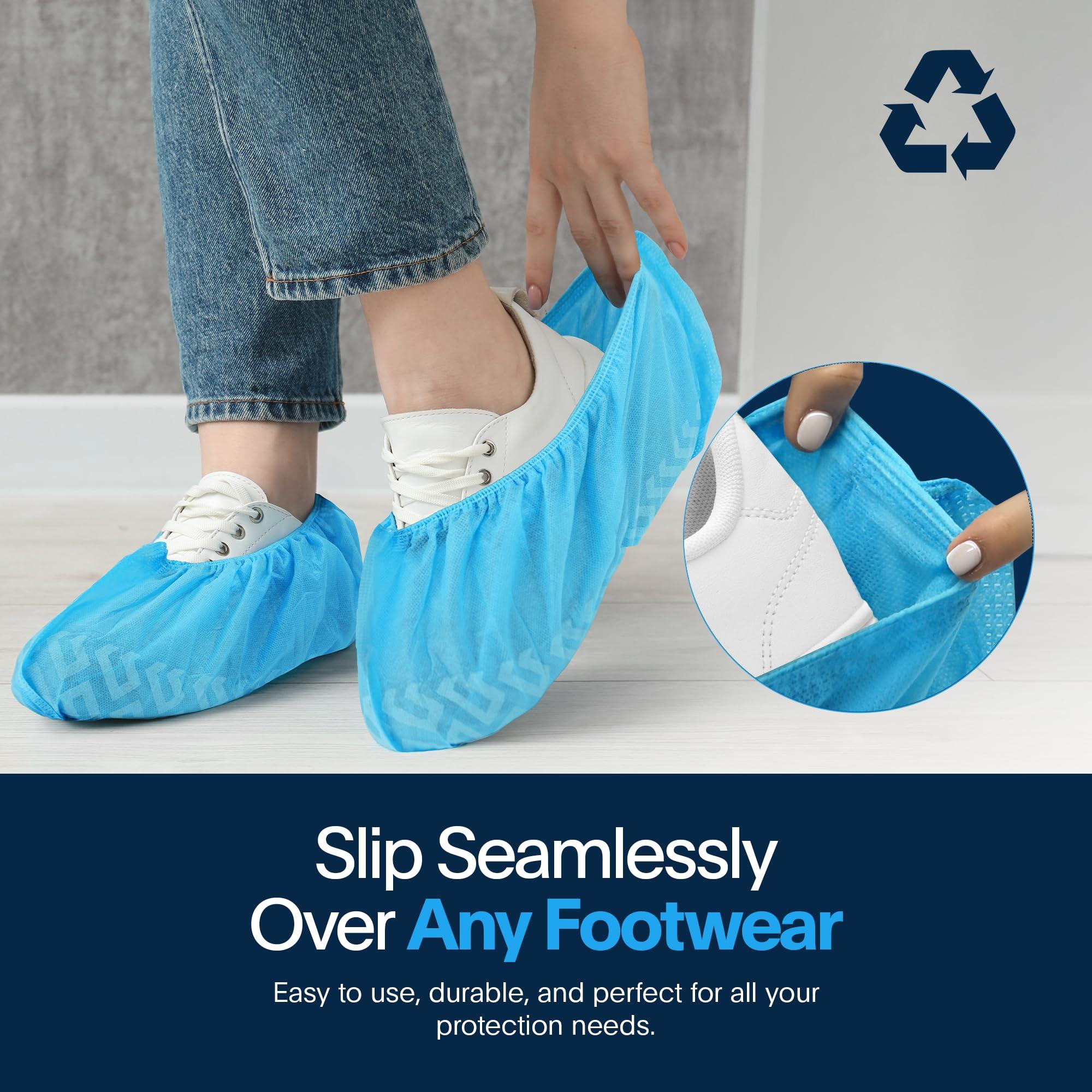 Blue Shoe Guys Premium Disposable Boot & Shoe Covers Booties | 100 Pack | Durable, Non-Slip, Non-Toxic, Water Resistant, Recyclable Protectors for Indoor & Outdoor | Large Size Fits Most Shoes - Image 7
