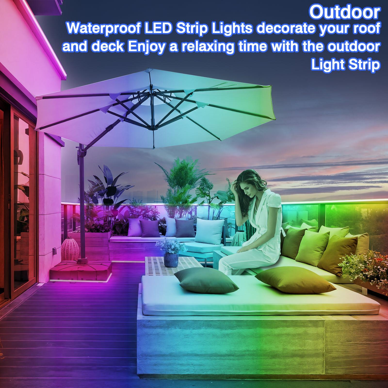 200ft Outdoor LED Strip Lights Waterproof,Music Sync RGB IP68 Outside Led Light Strips Waterproof with App and Remote,Exterior Led Rope Lights Waterproofs for Deck,Balcony,Roof,Garden,Pool (200FT) - Image 3
