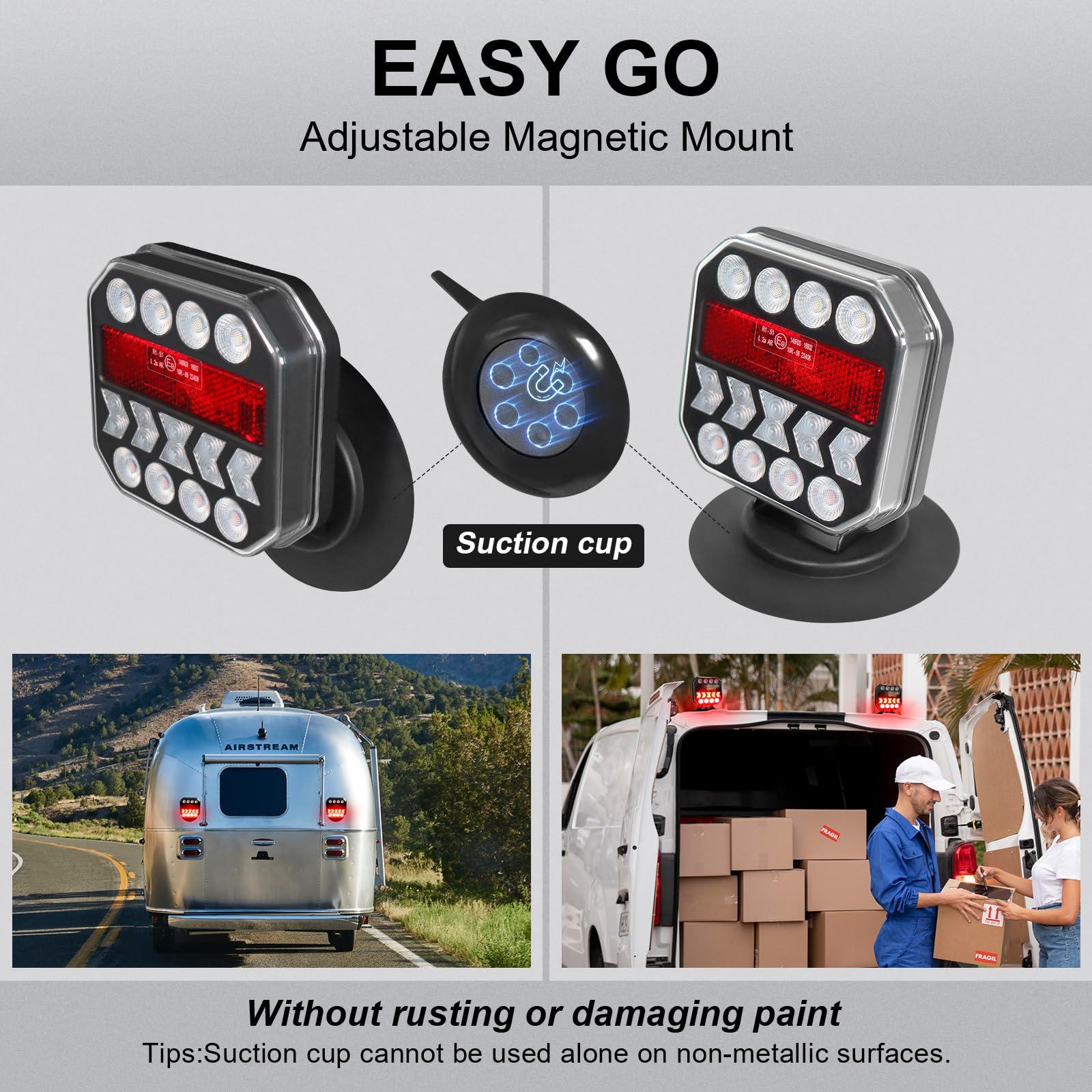 Agrieyes USB-C Wireless Trailer Lights, Adjustable Magnetic Tow Light with Retroreflectors, Rechargeable Towing Light Kit Reverse for Trucks, Boat, RV, Vehicle, Caravan - Image 3