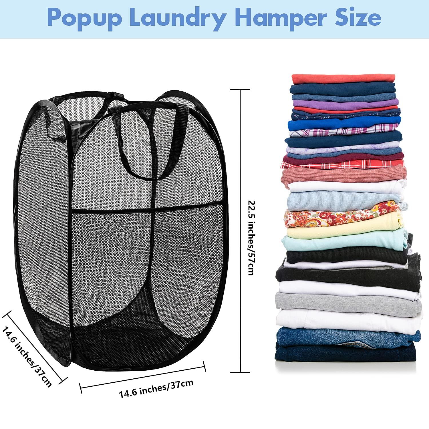 DUCOO Pop Up Hamper, 1 PCS Mesh Pop Up Laundry Hamper, Foldable Mesh Laundry Basket with Space-Saving Design for Home, Dorm, Travel & Storage - Black - Image 2