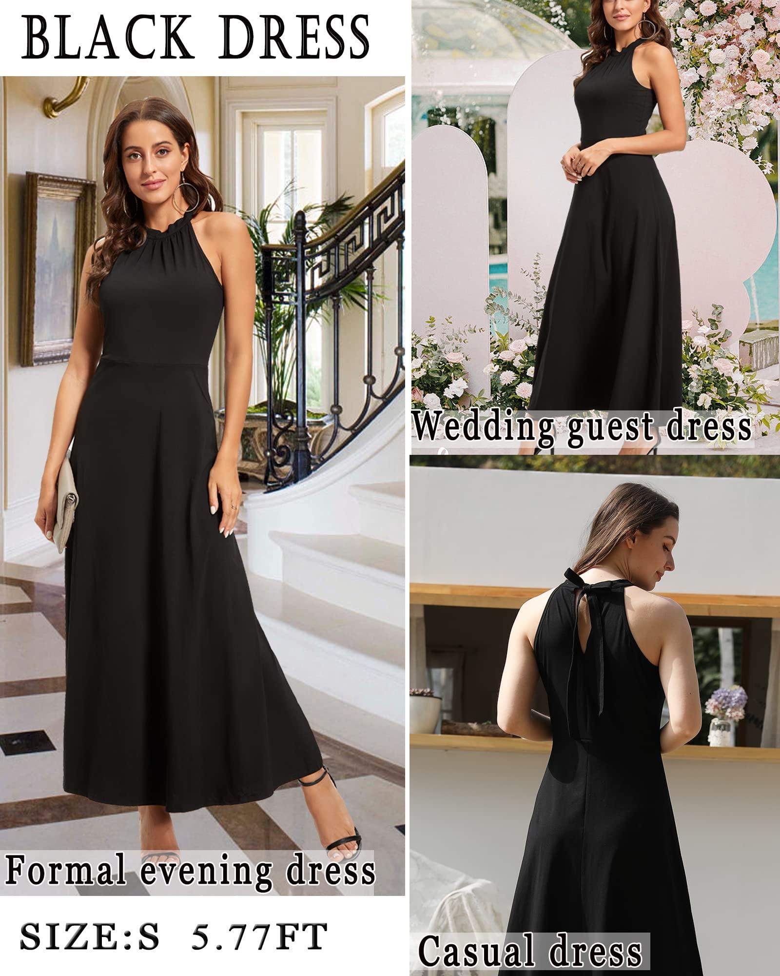 STYLEWORD Women's Summer 2025 Maxi Dress Floral Halter Neck Sexy Party Wedding Guest Long Formal Dress - Image 2