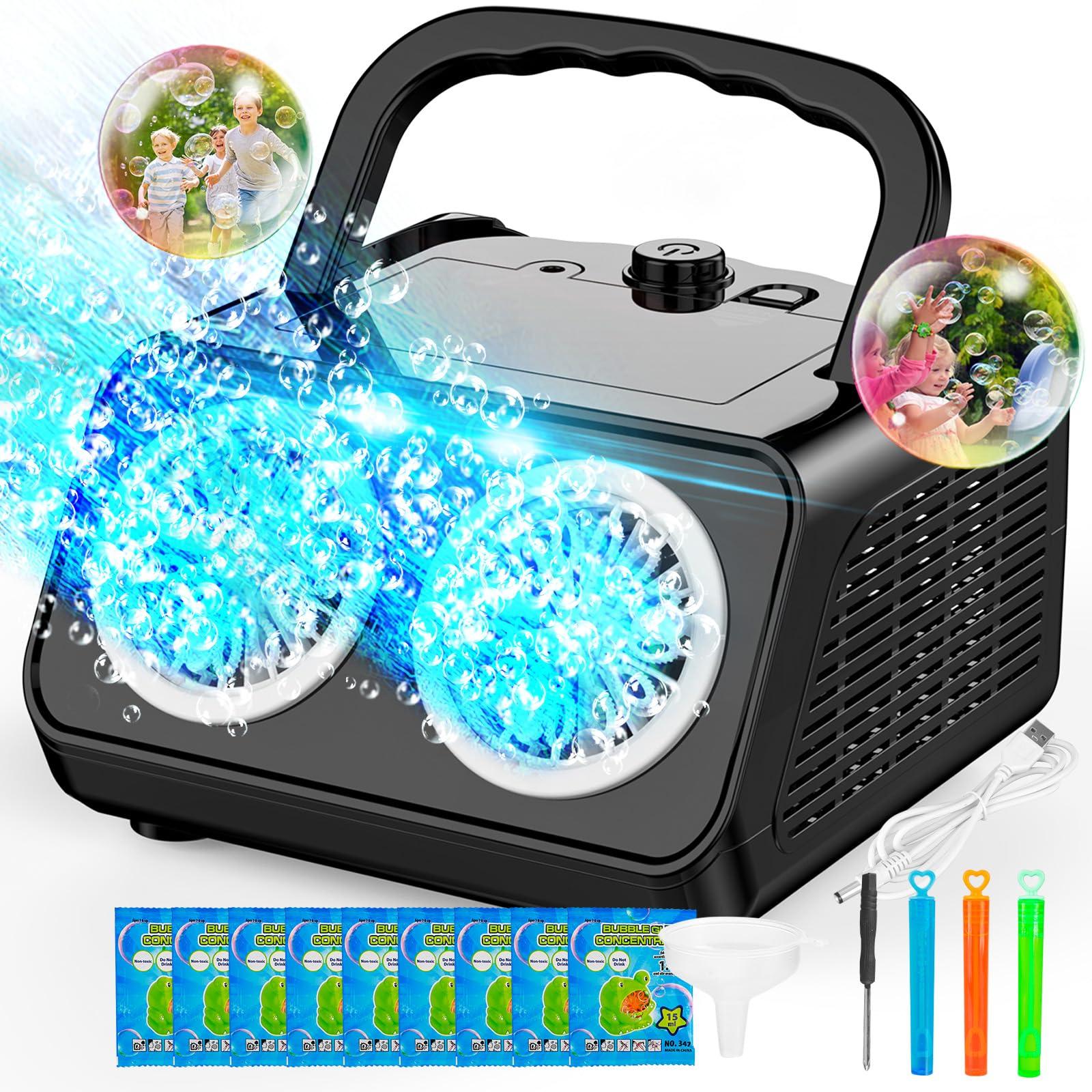 SHCKE Automatic Bubble Machine Upgrade Bubble Blower with 2 Fans,Plug in or Battery Operated Portable Bubble Maker,20000+ Bubbles Per Minute Bubbles for Outdoor Wedding Birthday Party