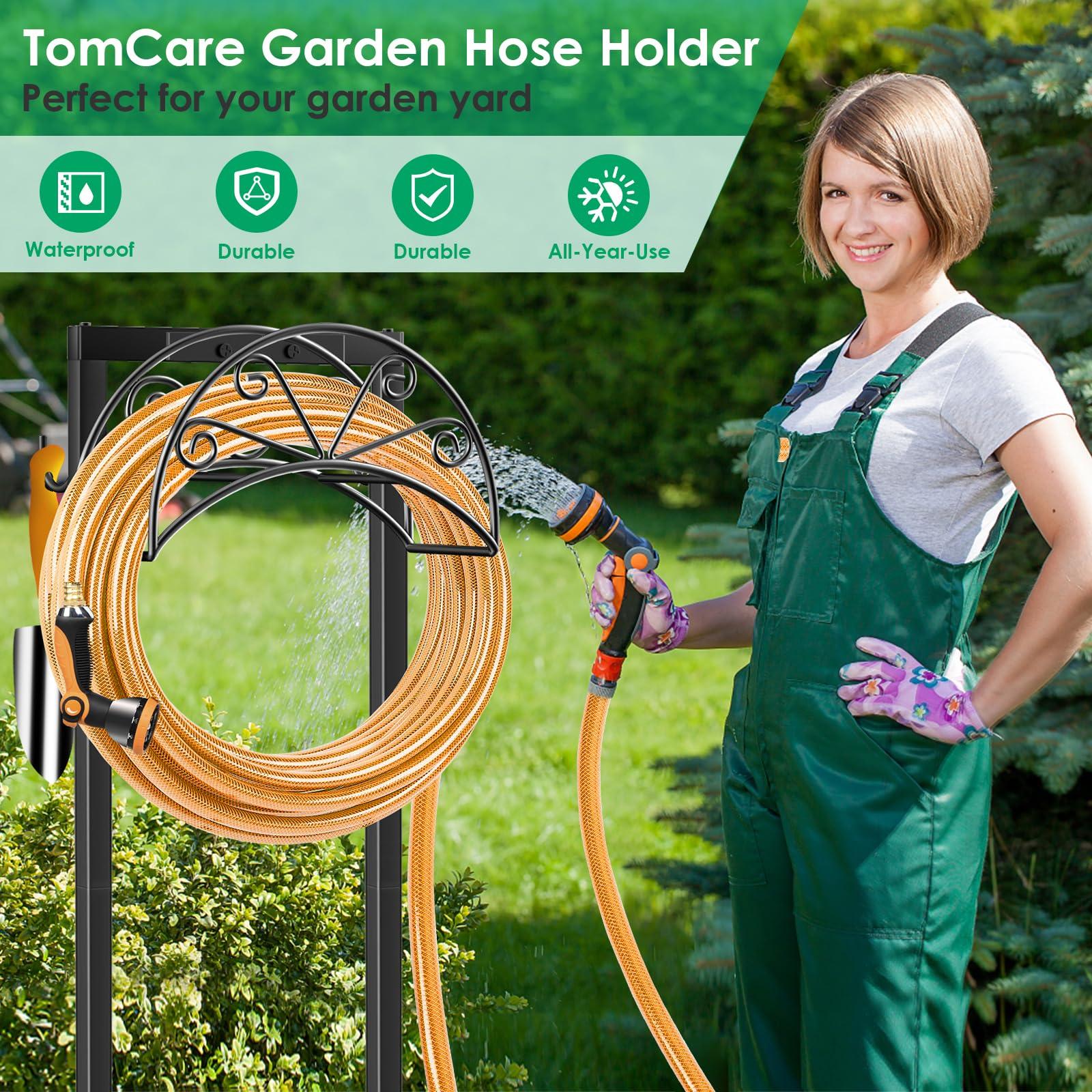 TomCare Garden Hose Holder Heavy Duty Water Hose Holder Holds 160 FT Hose 4 Spikes Hose Reel with 2 Tool Hooks Freestanding Hose Hanger Sturdy Hose Storage Stand for Outside Yard Lawn, Black - Image 5