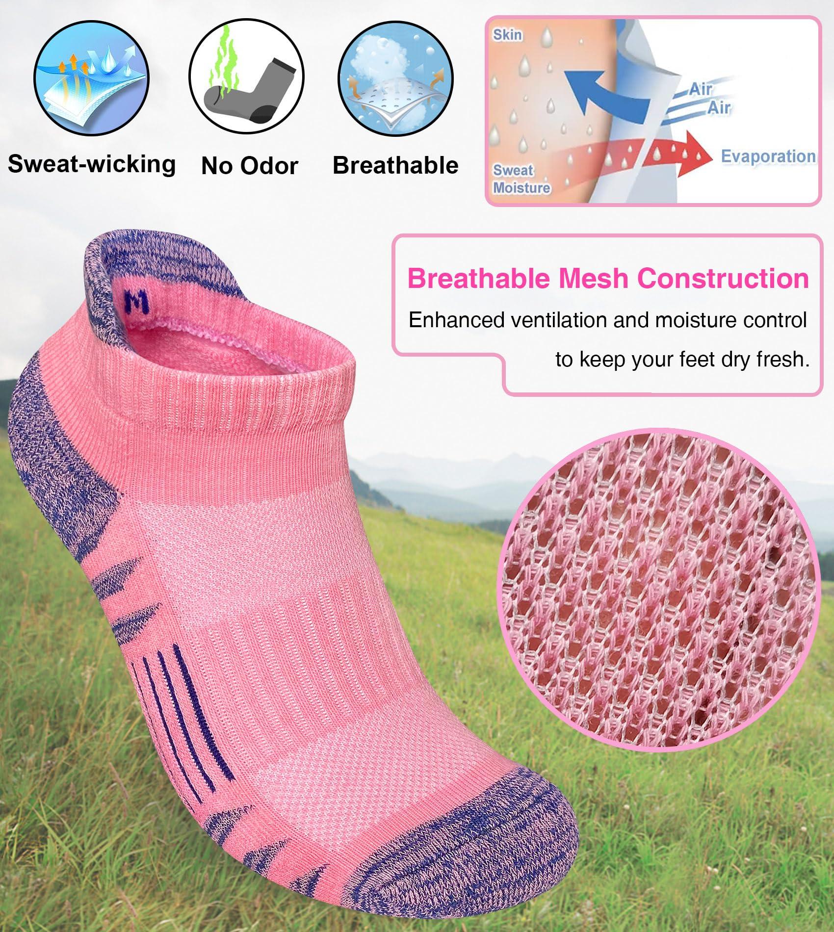 Heyoboy Womens Ankle Anti-blister Thick Cushioned Wicking Odor Resist Athletic Running Socks 5 Pairs - Image 4