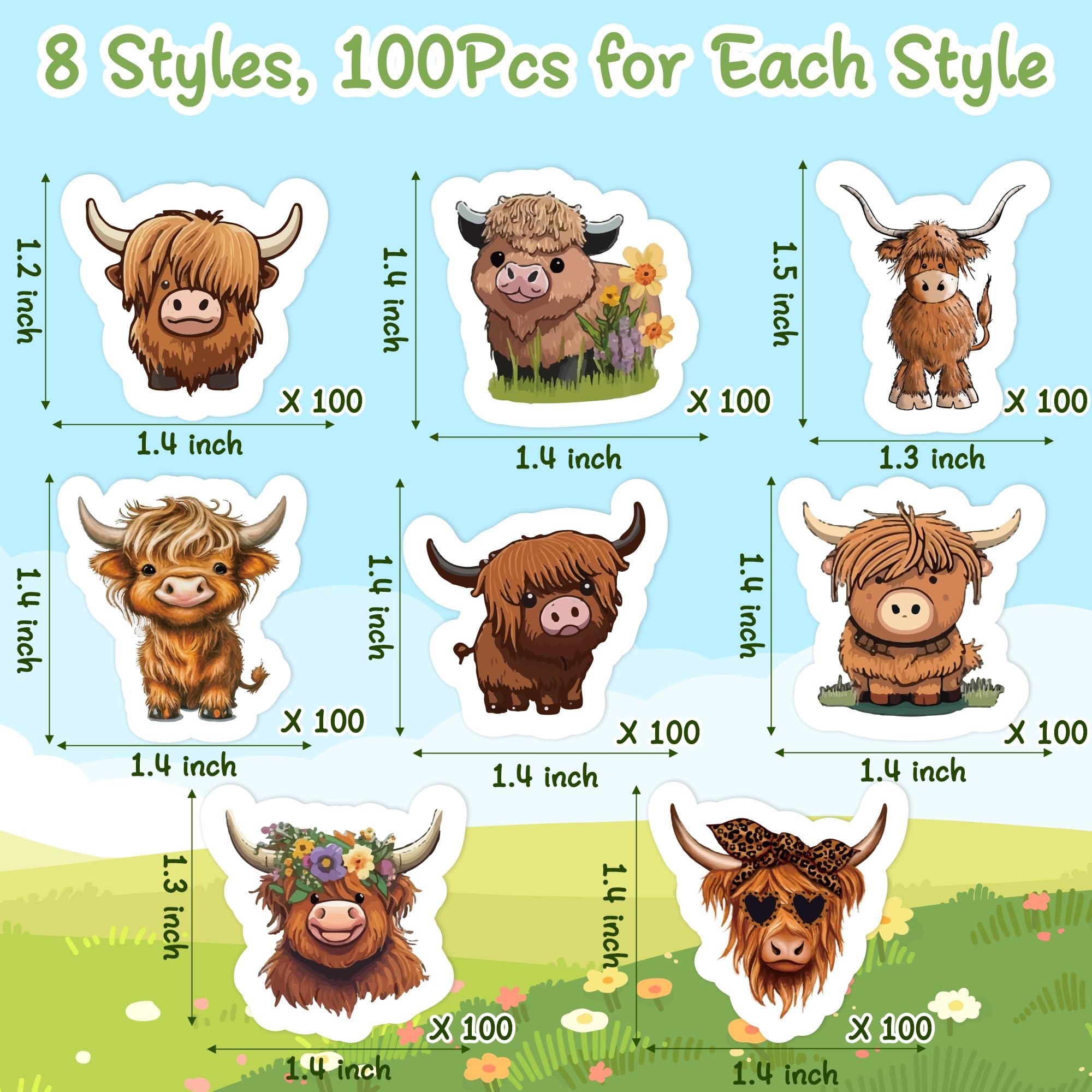 Dvbonike 800Pcs Cute Highland Cow Roll Stickers 8 Style Cartoon Hyland Cattle Decals for Kids, Water Bottle Laptop Scrapbook Luggage Decor Incentive School Classroom Rewards Gift Party Favor Supplies - Image 3