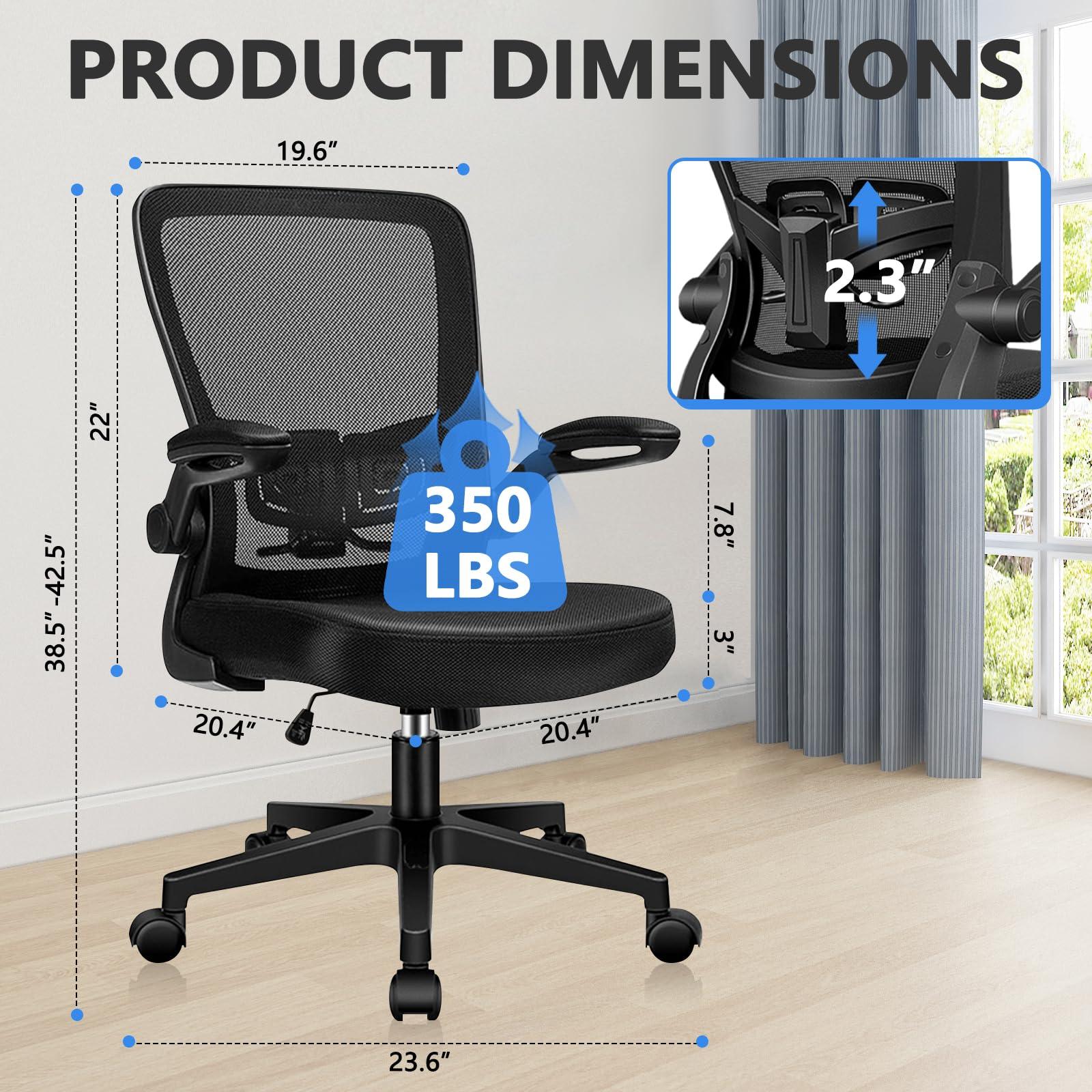 KLASIKA Desk Chairs with Wheels, Ergonomic Mesh Office Chair Adjustable Height and Swivel Lumbar Support Home Office Chair with Flip Up Armrests (8PK) - Image 3