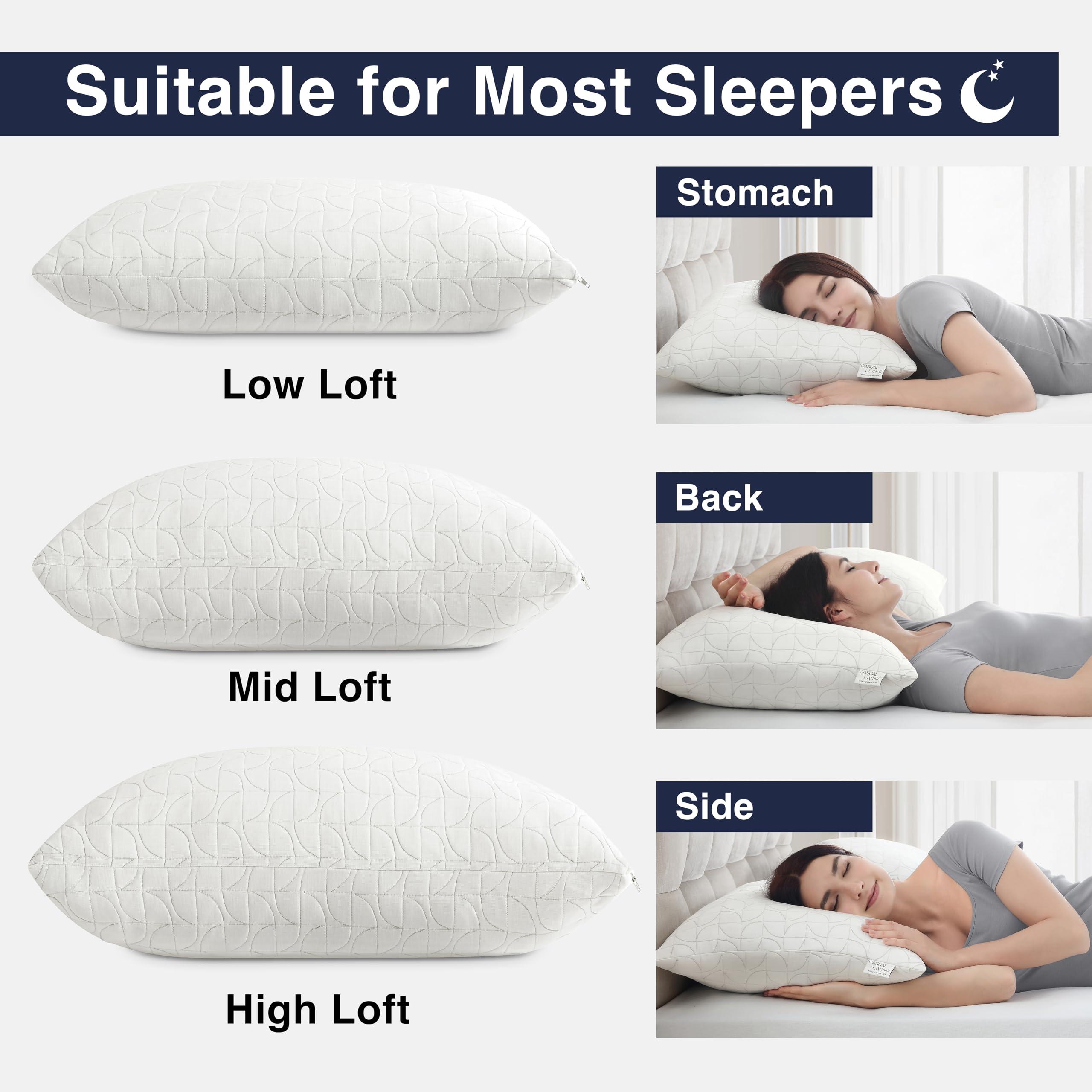 Casual Living Cooling Pillow Set of 2 Crushed Foam Pillows with Extra Fill Hypoallergenic Machine Washable Removable Cover for Side Back and Stomach Sleepers, Standard Size 19-inch x 25-inch, White - Image 5