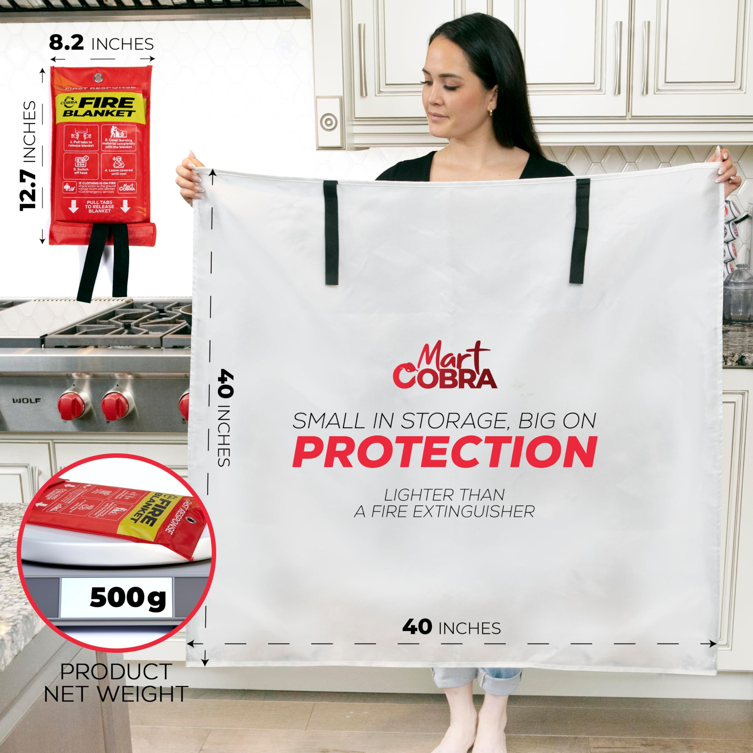 Mart Cobra Fire Blanket 2-Pack – Emergency Fire Suppression for Home & Kitchen – 40"x40" Fireproof Fiberglass Safety Blankets – Heat Resistant & Easy to Use – Smothers Grease & Electrical Fires - Image 5
