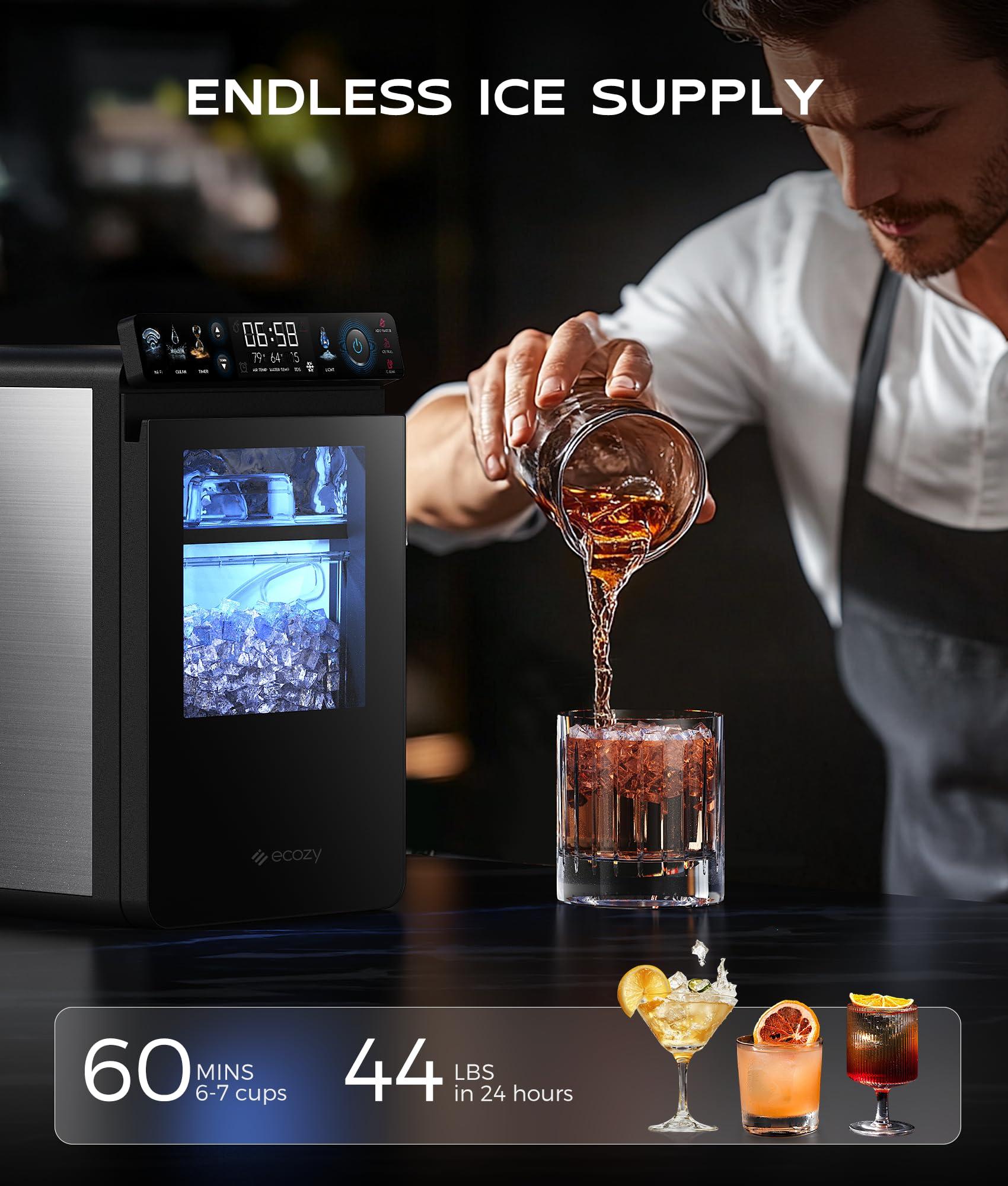 ecozy Nugget Ice Maker Countertop, Smart Pebble Ice Machine with APP Control, 44 lbs/24H Soft Pellet Chewable Ice with Self-Cleaning, Stainless Steel - Image 6