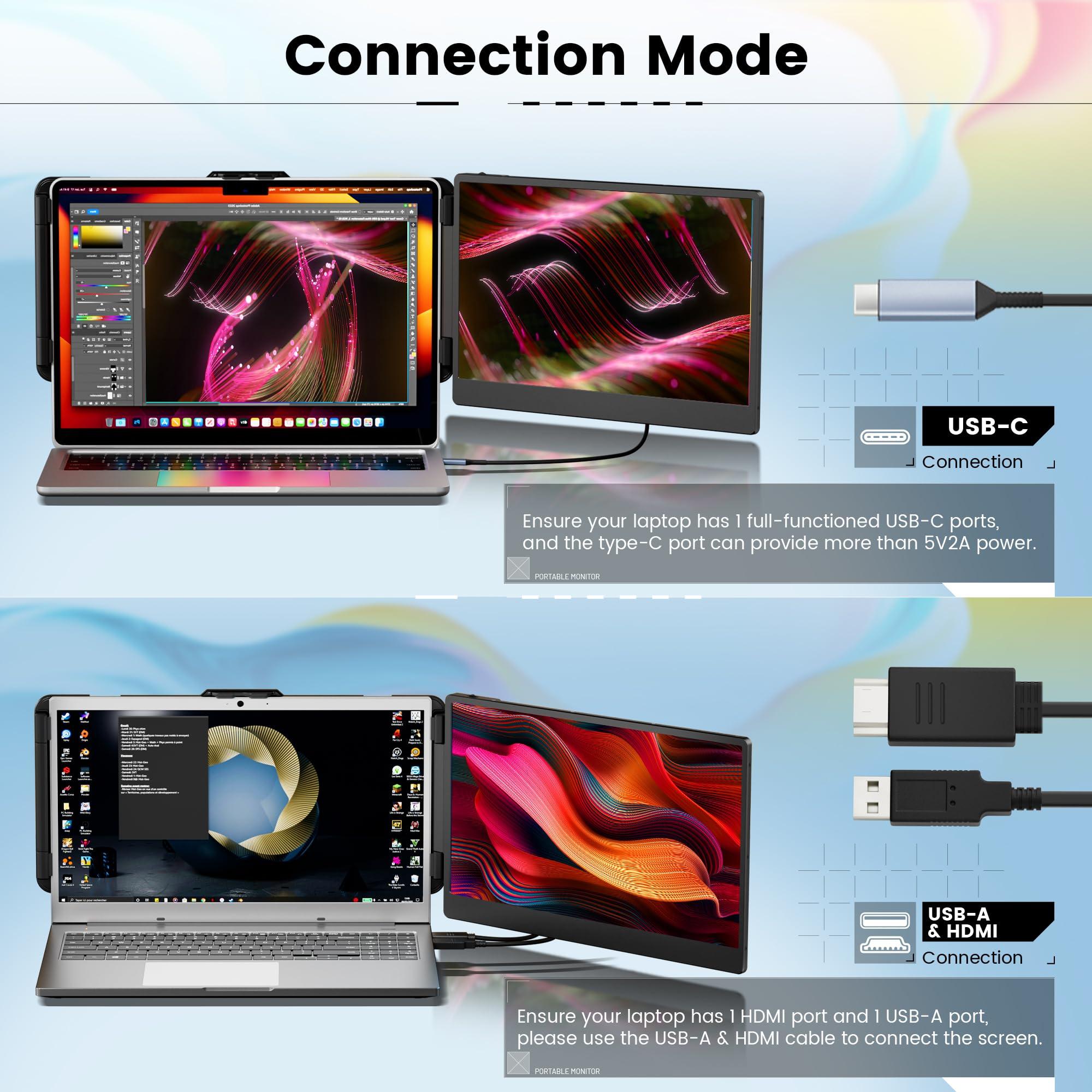 domyfan 14" Laptop Monitor Extender, FHD 1080P IPS Dual Laptop Screen Extender, HDMI/USB-A/Type-C Plug and Play for Windows, Mac, Chrome, Android, Xbox, Switch, PS5, Work with 13.3”-17” Laptops - Image 6