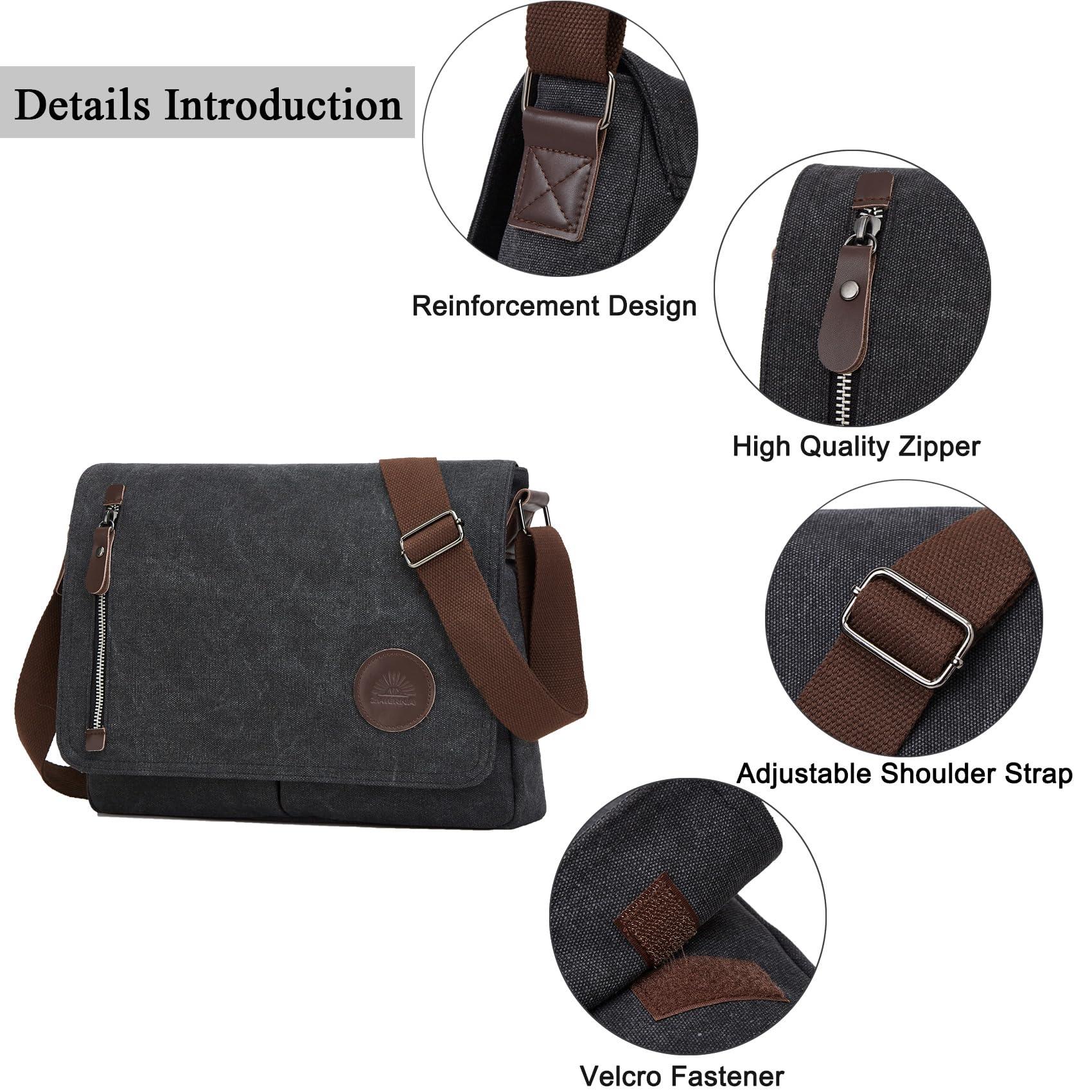 ZHIERNA Canvas Satchel Messenger Bag for Men Women, Vintage Shoulder Crossbody 13.3" Laptop Bag for Work Travel - Image 3