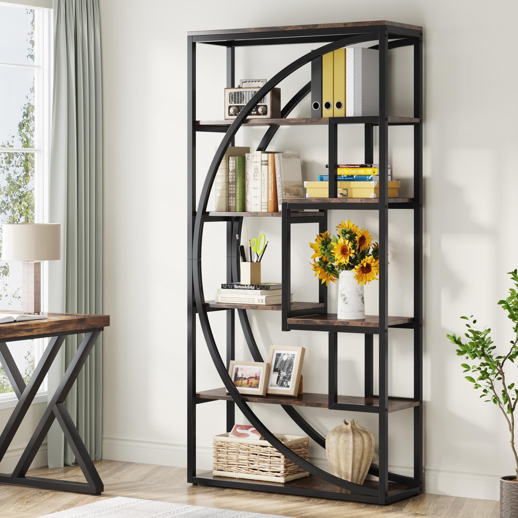 Tribesigns Bookshelf, Industrial 5-Tier Etagere Bookcase, 70.8 inch Tall Bookshelf with 8 Open Storage Shelf, Book Shelf Display Tack Shelving Unit for Home Office Living Room, Rustic Brown - Image 4