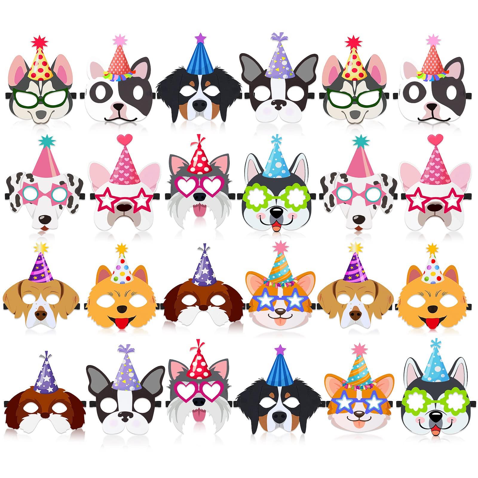 SEEWEY 24 Pcs Dog Puppy Party Favor Masks for Kids Puppy Themed Birthday Party Decoration Funny Soft Felt Dog Masks Pet Birthday Animal Costume Cosplay Supplies, 12 Styles
