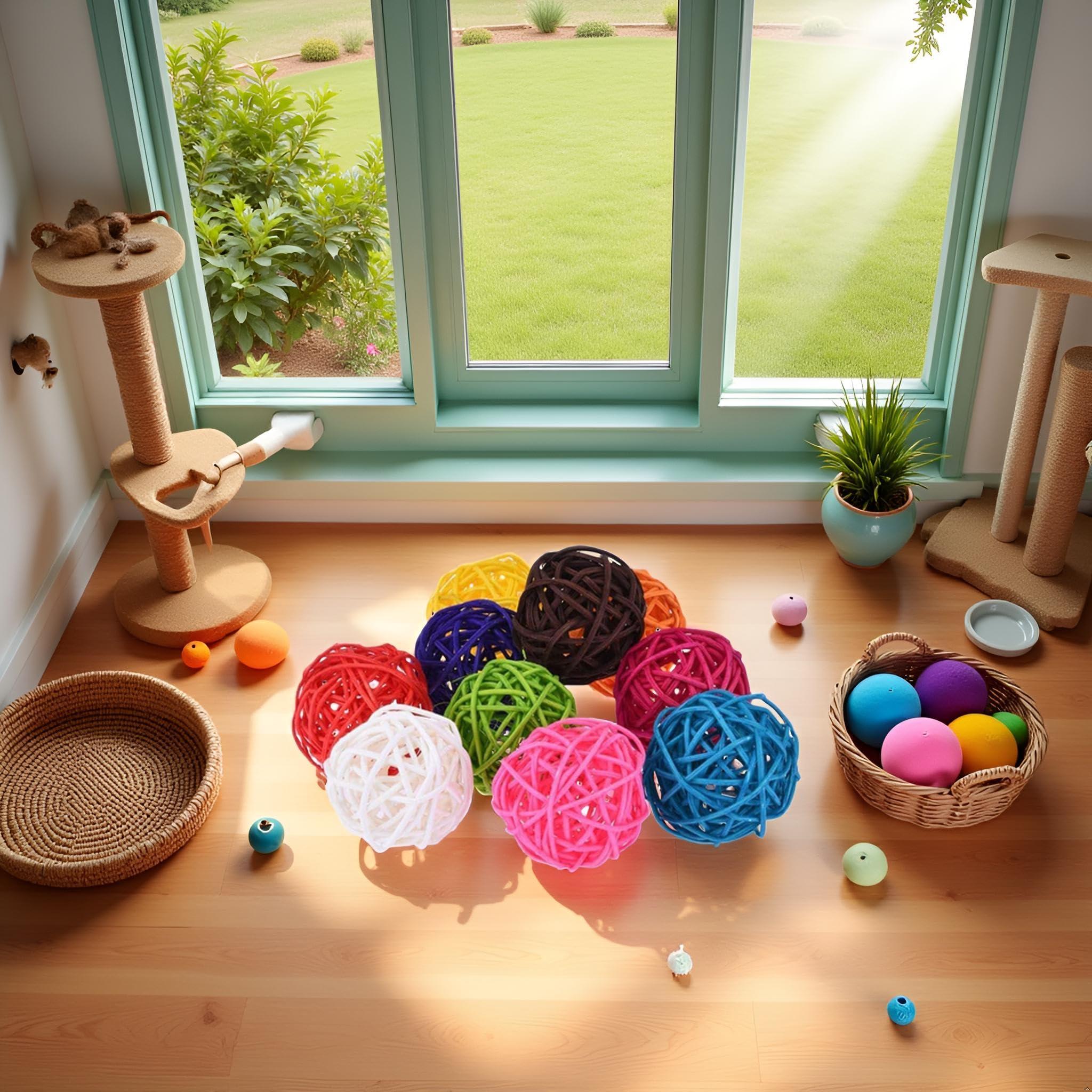 10PCS Multicolor Rattan Balls,Multifunction Wicker Ball,Crafts DIY Accessories Vase Fillers Ornaments,Birds Quaker Parrot Parakeet Chewing Pet Bite Ball for Budgies Hamsters Ball Orbs,Pet Supplies - Image 4