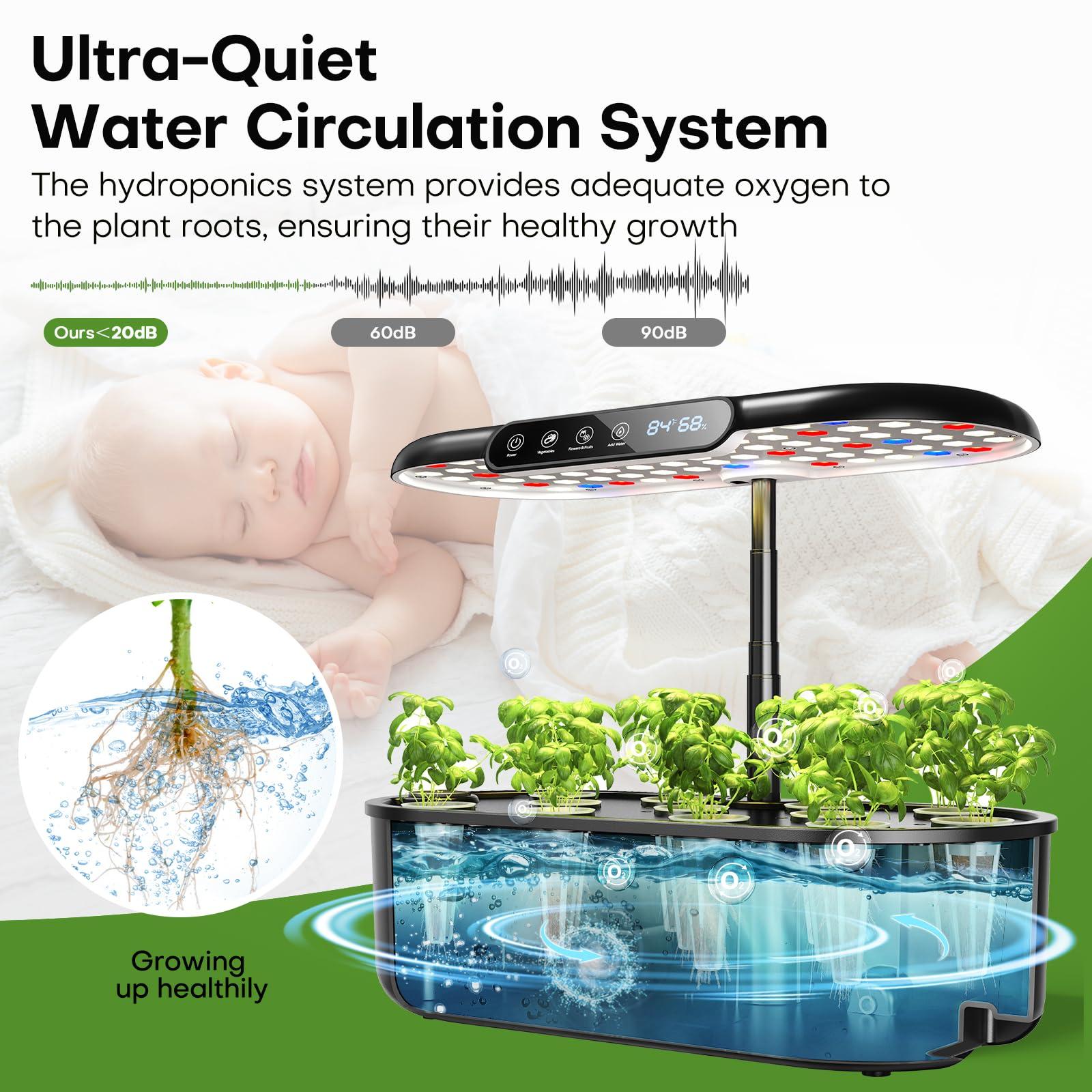 Ahopegarden Indoor Hydroponics Growing System 12 Pods: Plant Germination Kit with LCD Display and LED Light, Smart Environmental Detection, Hydrophonic Planter Grower for Fresh Vegetables Home Use - Image 5