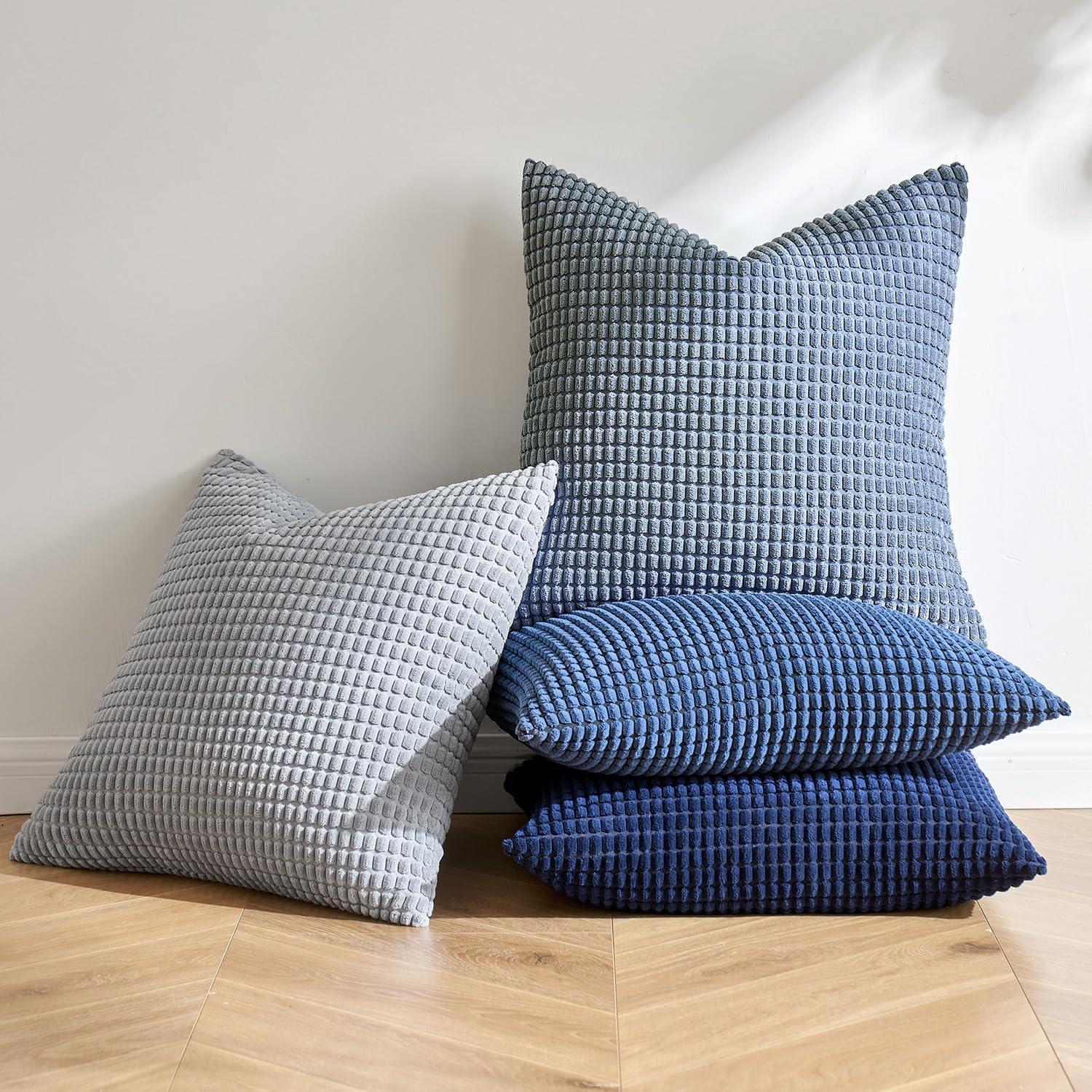 MIULEE Blue Decorative Pillow Covers 18x18 Inch Set of 4 Boho Western Farmhouse Home Decor Couch Throw Pillows Summer Coastal Corduroy Pillowcases Industrial for Sofa Living Room Bed - Image 3