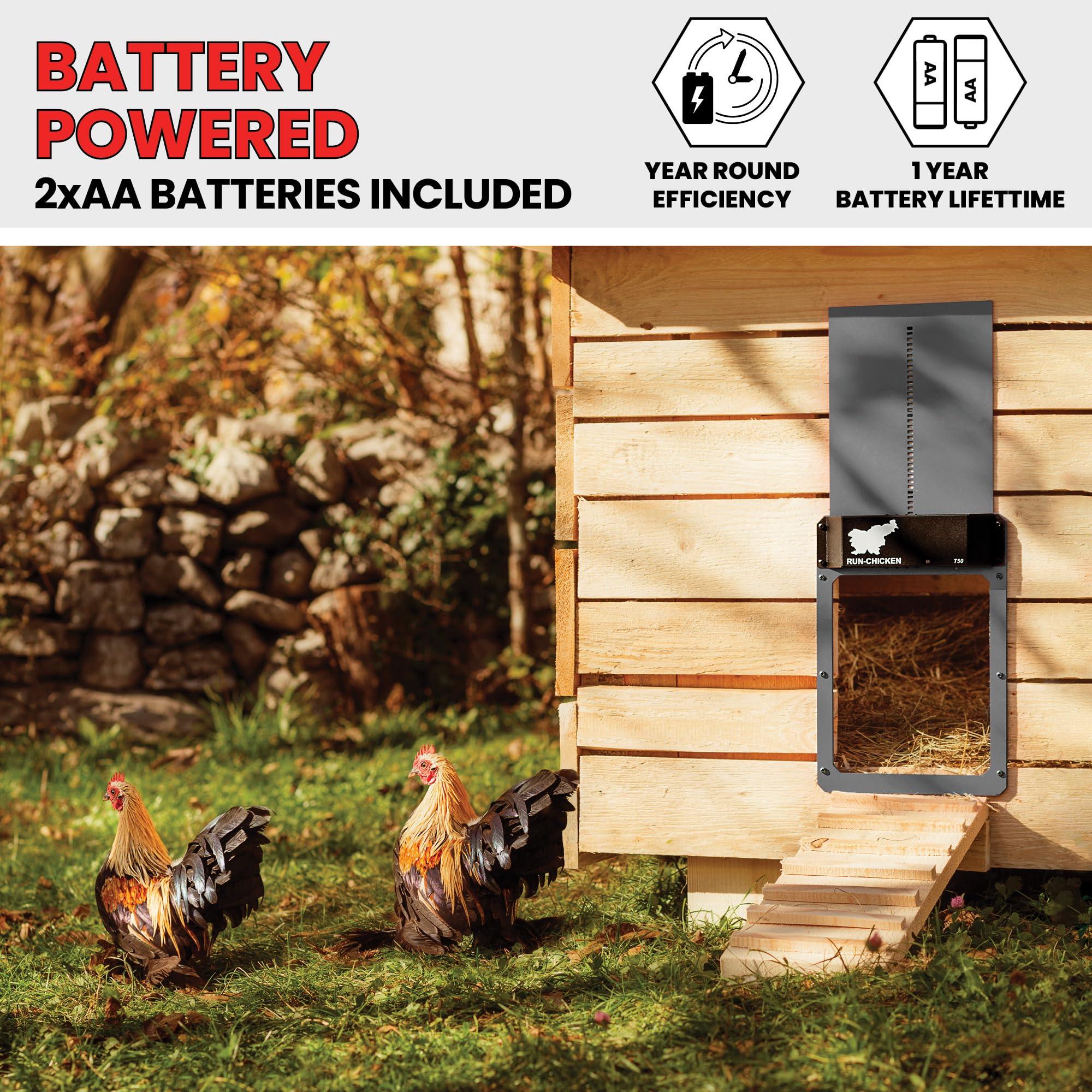 RUN-CHICKEN Door Automatic Chicken Coop Door Opener with Timer, Programmable Light Sensor, Battery Powered, Evening and Morning Delay, Aluminum , Model T50, (Gray) - Image 6
