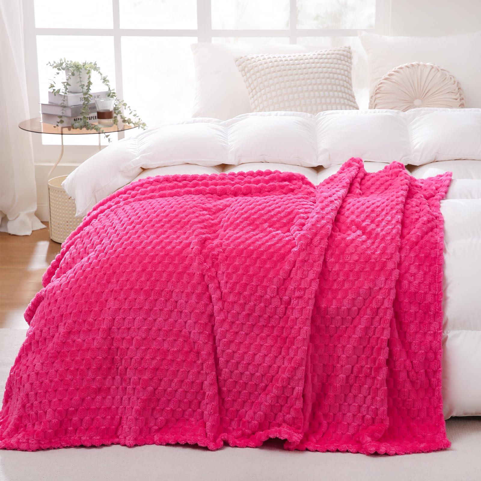 Puncuntex Hot Pink Throw Blanket 50"×60" inches Gifts for Mom Fuzzy 3D Jacquard Decorative Flannel Fleece Super Soft Plush Cozy Blanket for Couch Sofa Chair Lightweight - Image 4
