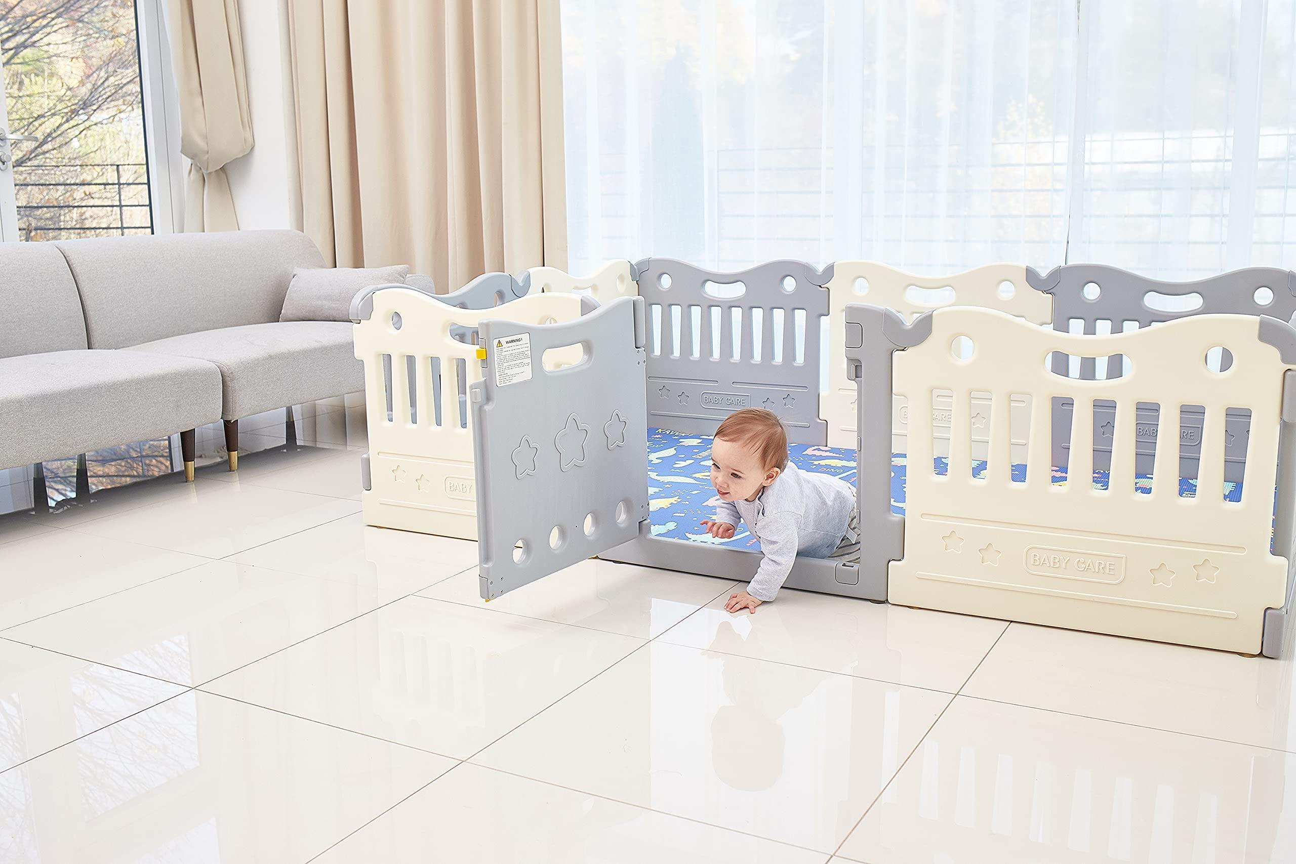 Baby Care Play Mat Funzone Play Pen - Extra Large Baby Play Yard - Play Pen for Baby - Safe with Double Locking (Grey, Full Set) - Image 4