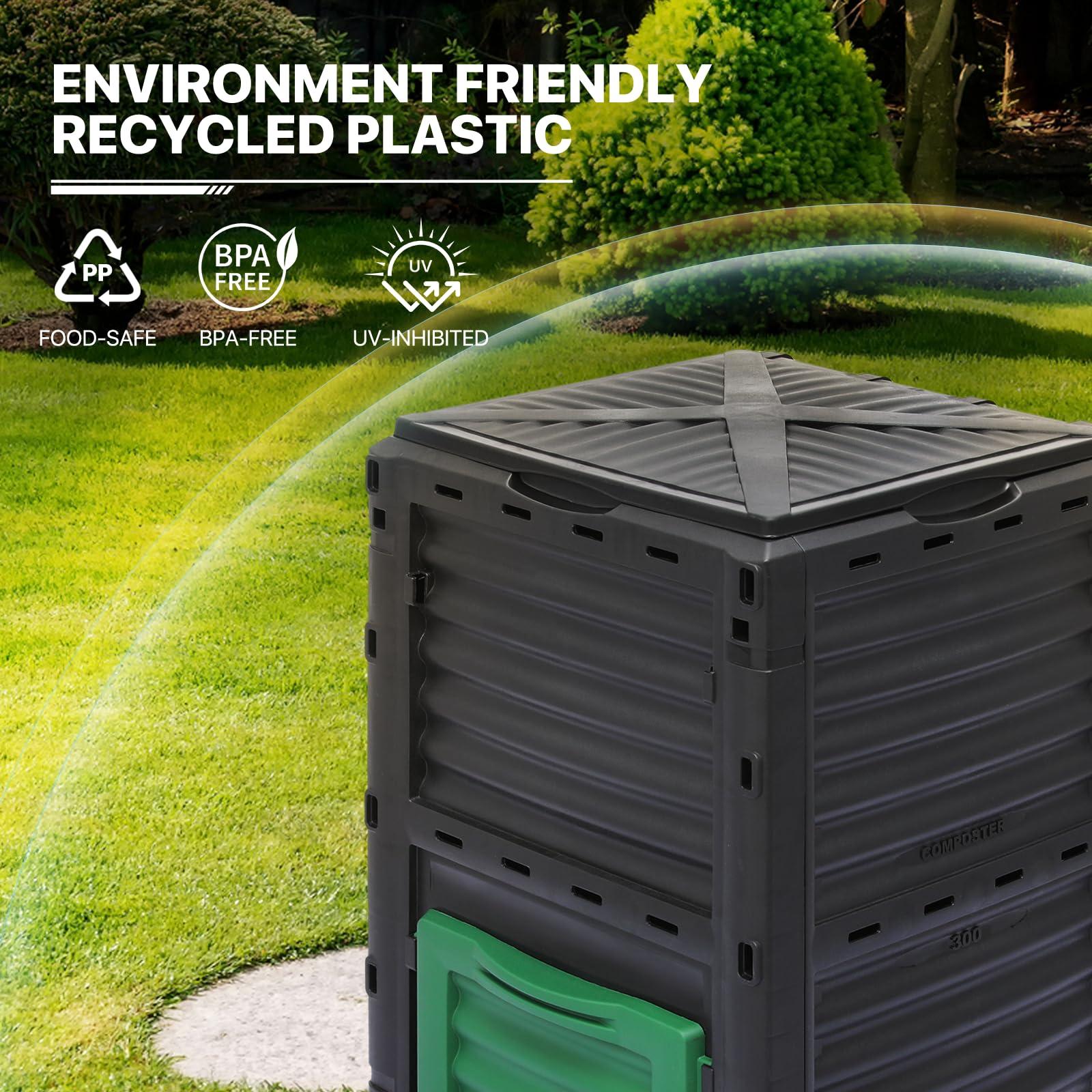 MoNiBloom 80 Gallon Large Compost Bin, BPA Free Outdoor Composting Tumblers for Garden Patio, All-Season Fast Working Rotating Chamber Composters for Garden Patio w/Sliding Door - Image 5